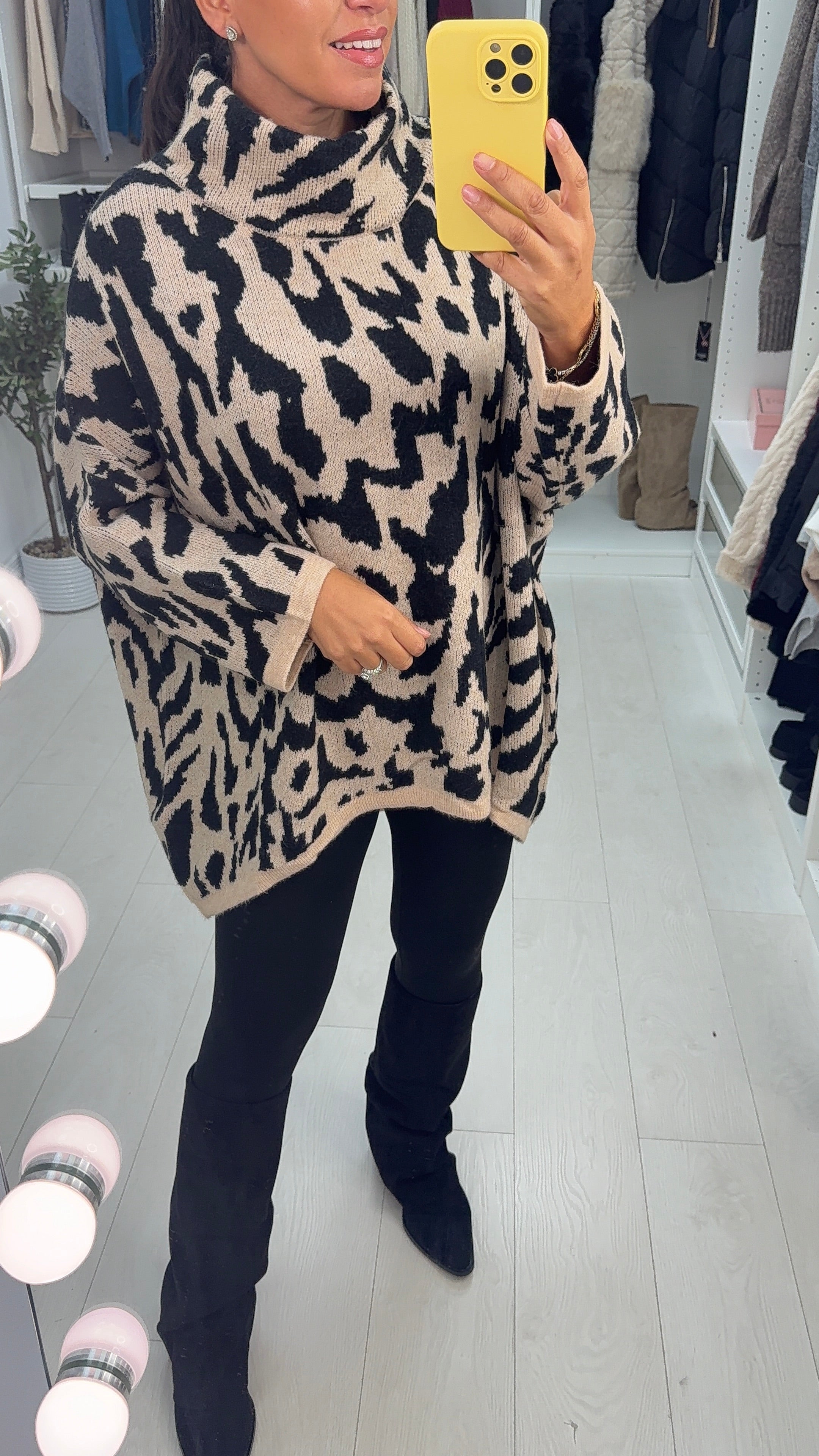 Denisha Leopard Print High Neck Loose Fit Jumper