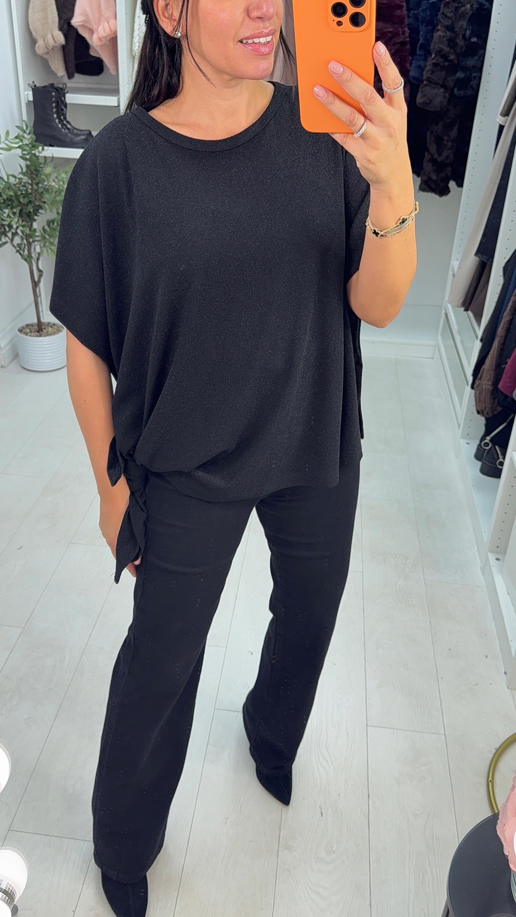 Dana Lurex Loose Fit Batwing Sleeve Top