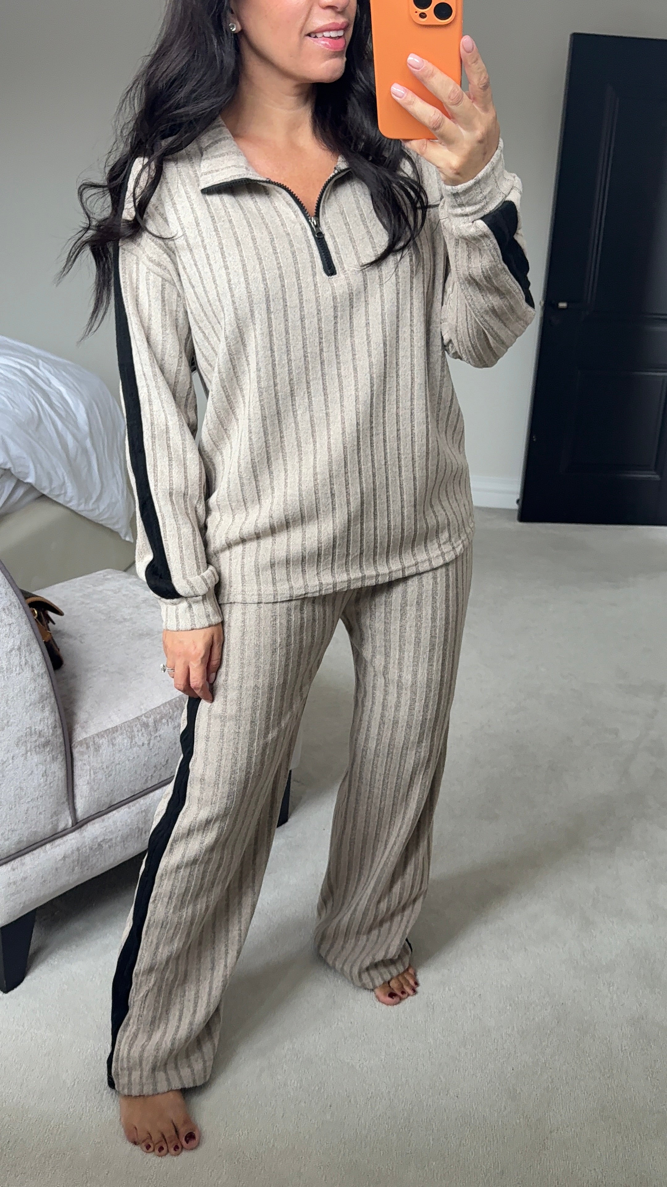 Audra Ribbed Side Stripe Detailed Loungewear Set