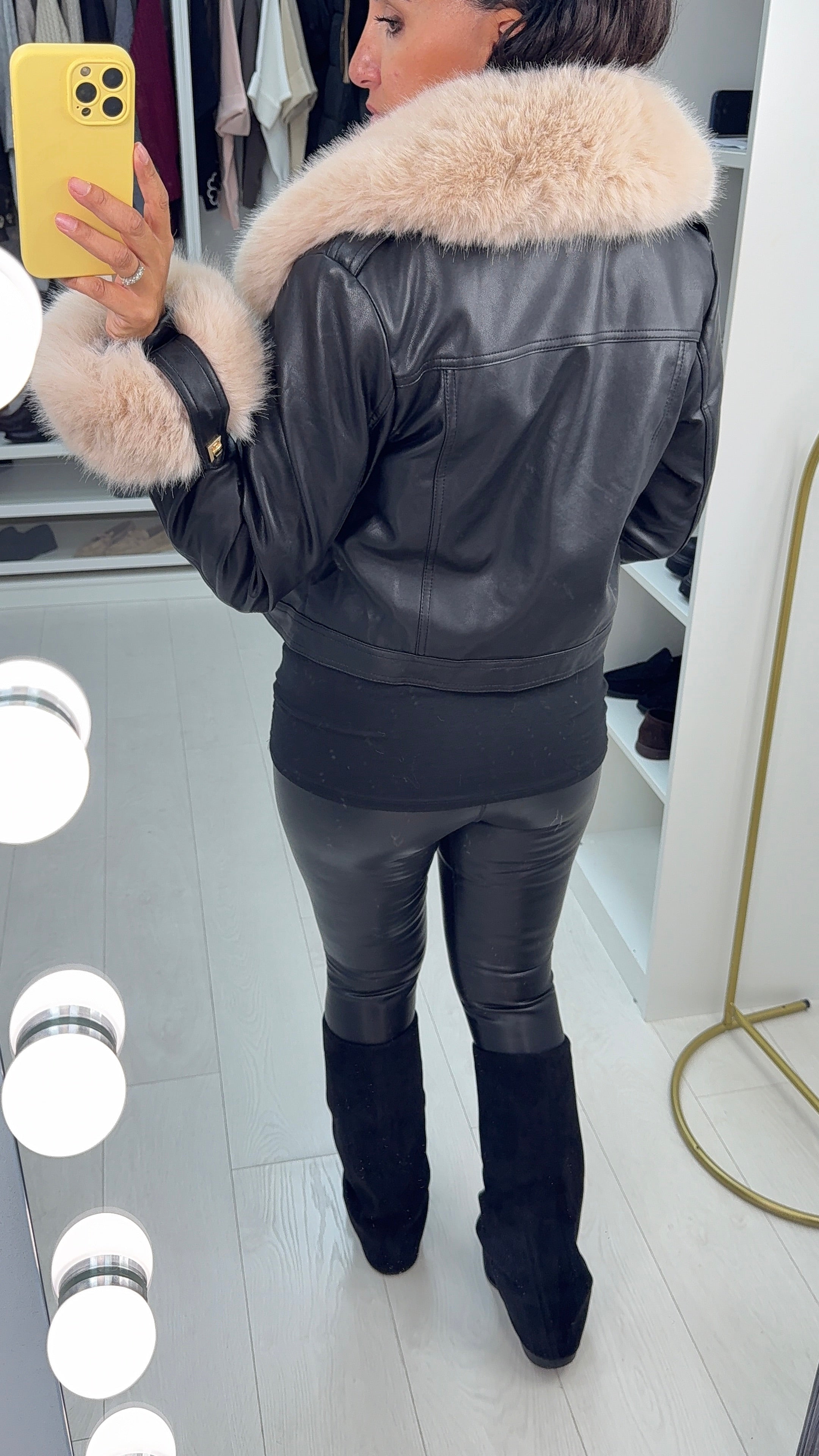 Ayla Faux Leather & Fur Detailed Jacket