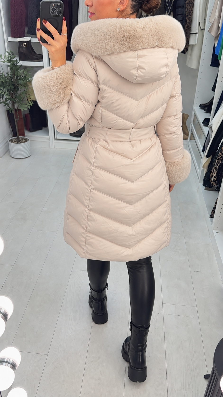 Kiara Faux Fur Hooded & Belted Padded Coat