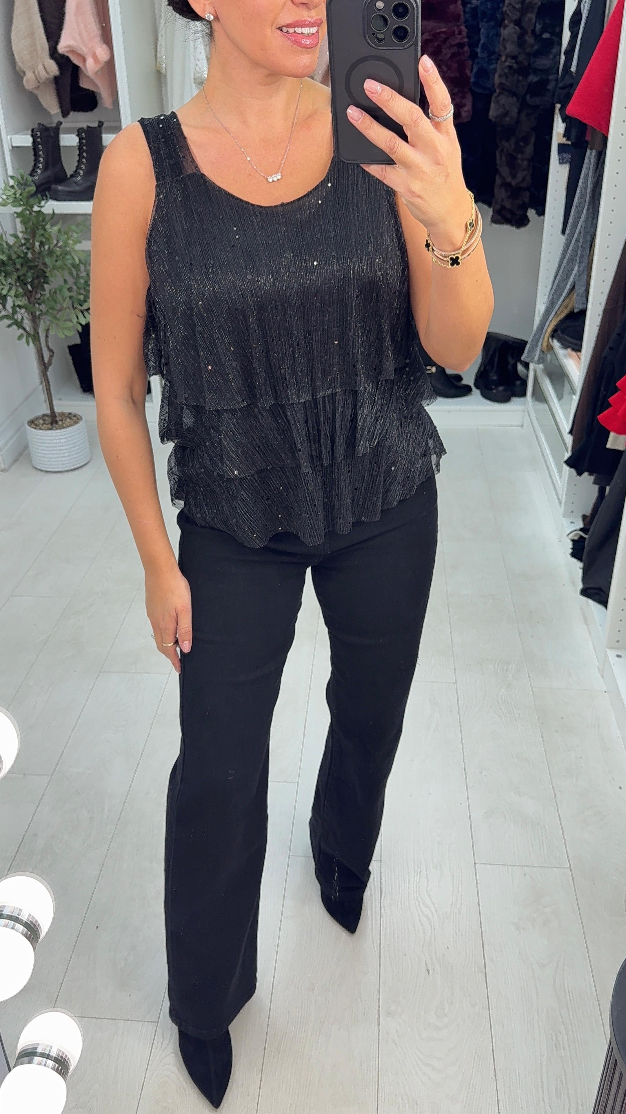 Kaya Lurex & Sequin Detailed Tiered Top