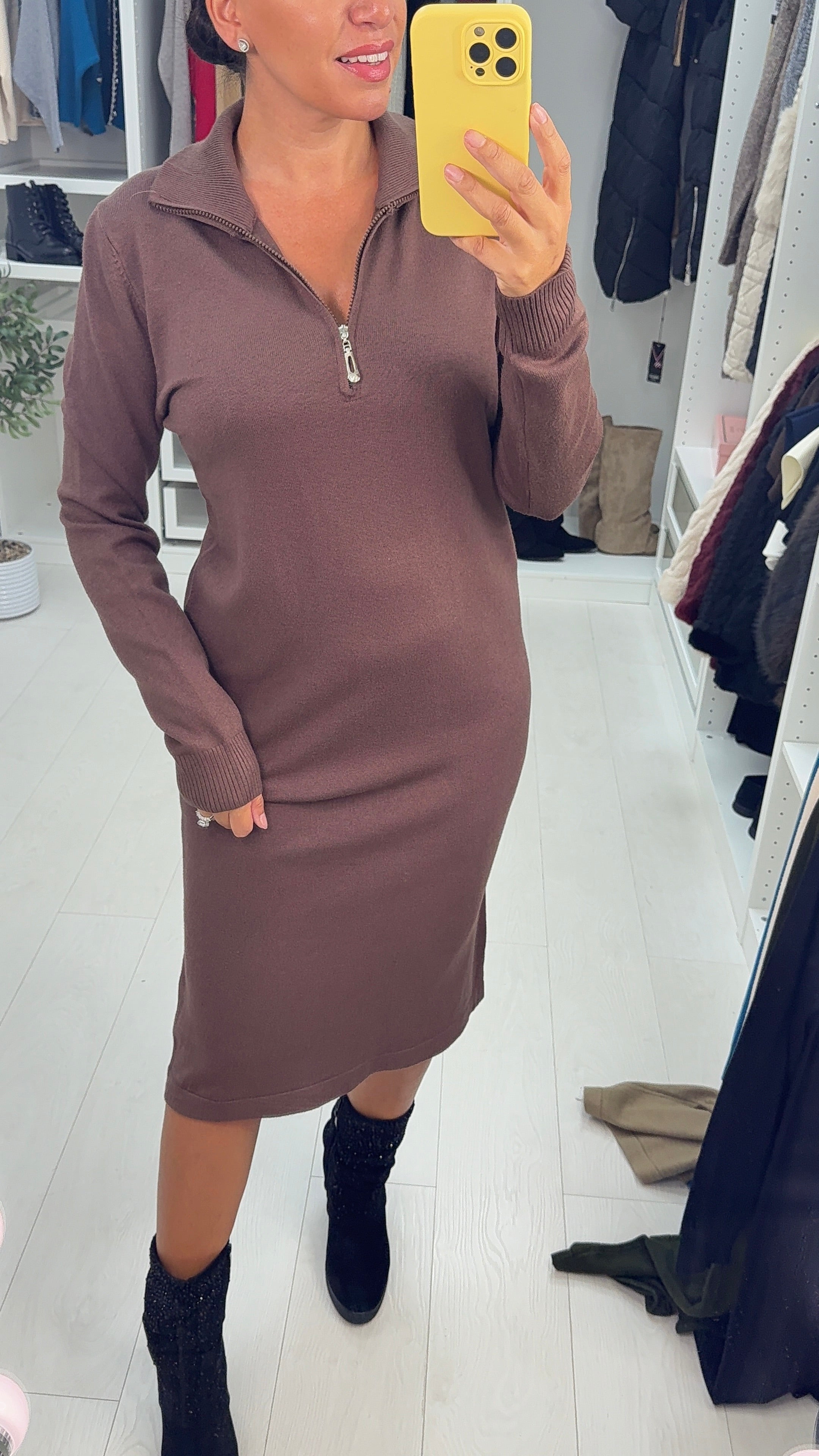 Tally Plain Zip Front Maxi Jumper Dress