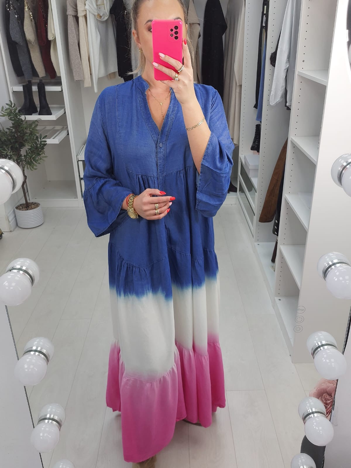 Hannah V Neck Denim Ombre Maxi Dress