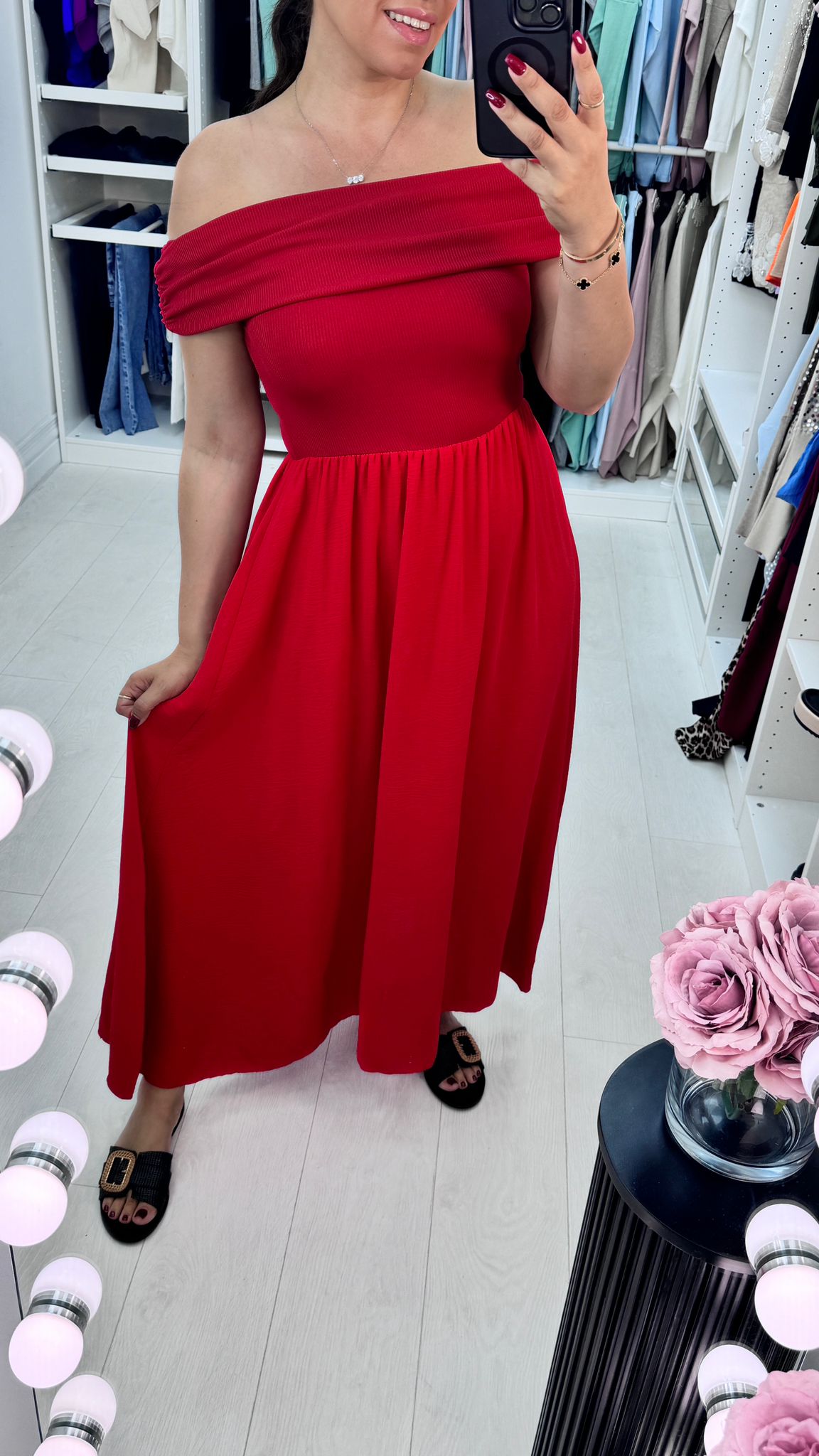 Alexandria Plain Bardot Poplin Maxi Dress