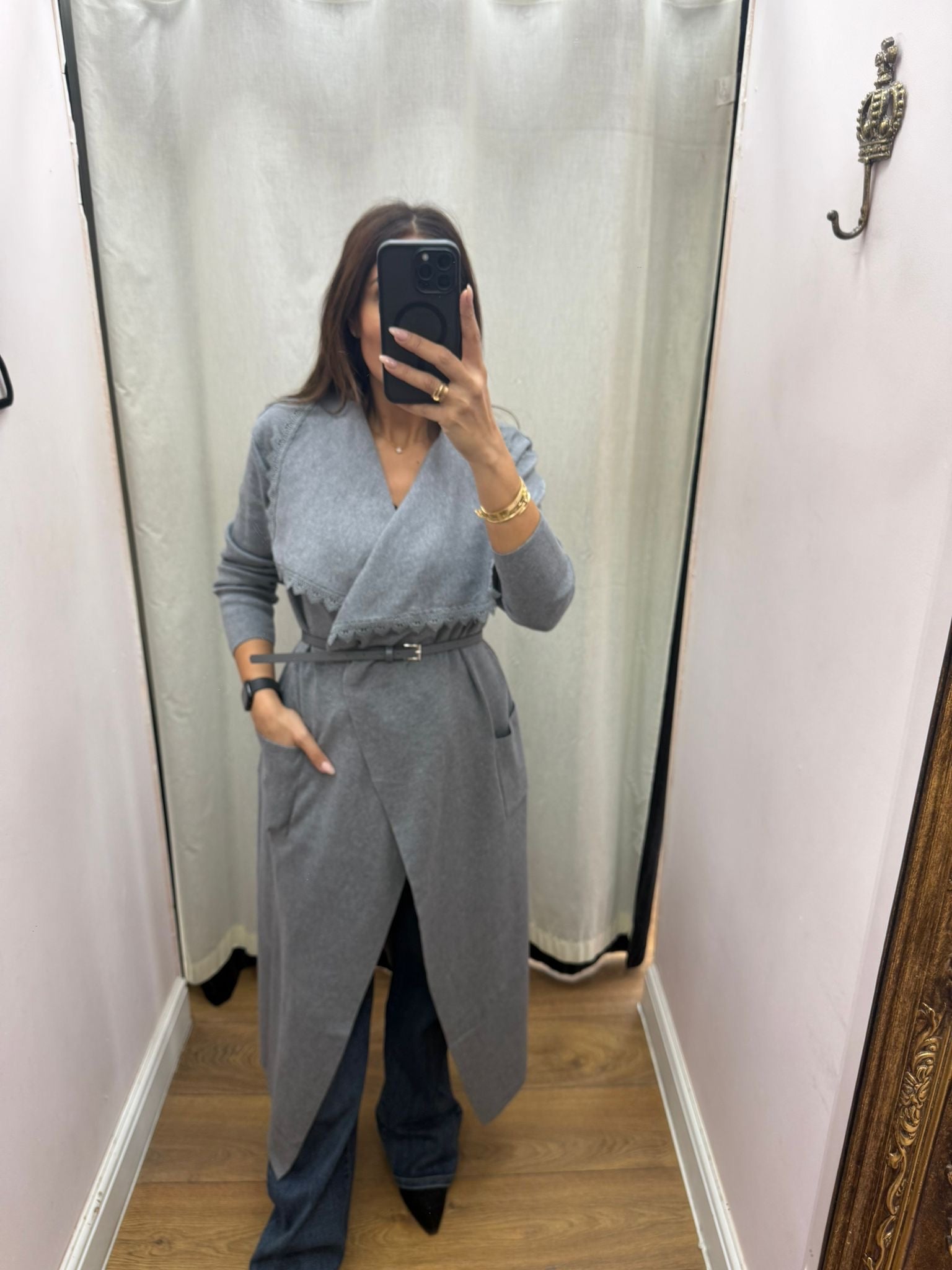 Ashleigh Plain Lace Trim Waterfall Cardi Jacket