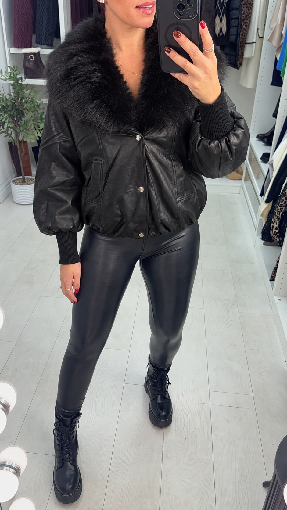 Jessa Faux Leather & Faux Fur Collar Jacket