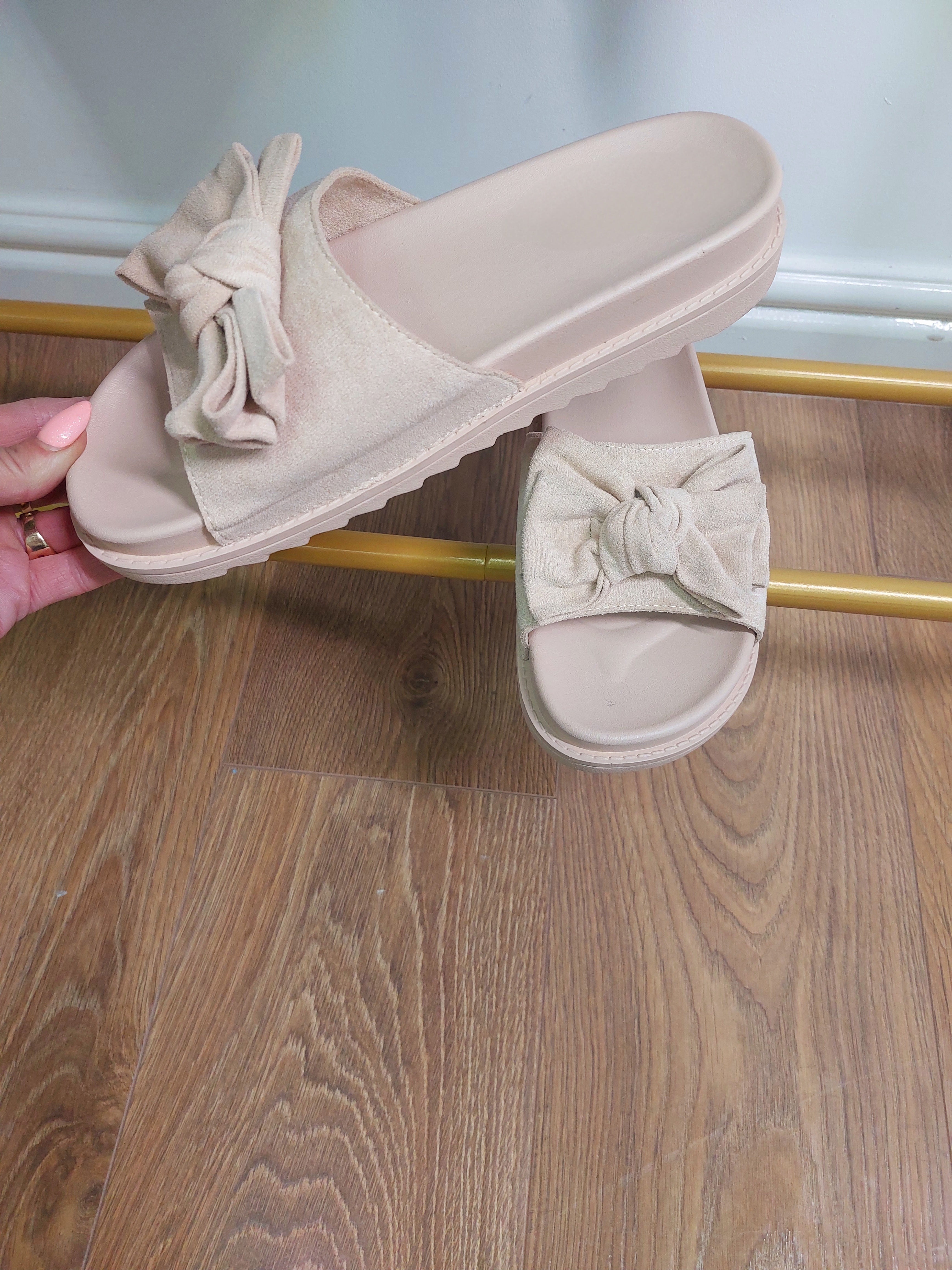 Cristy Faux Suede Knotted Bow Sliders