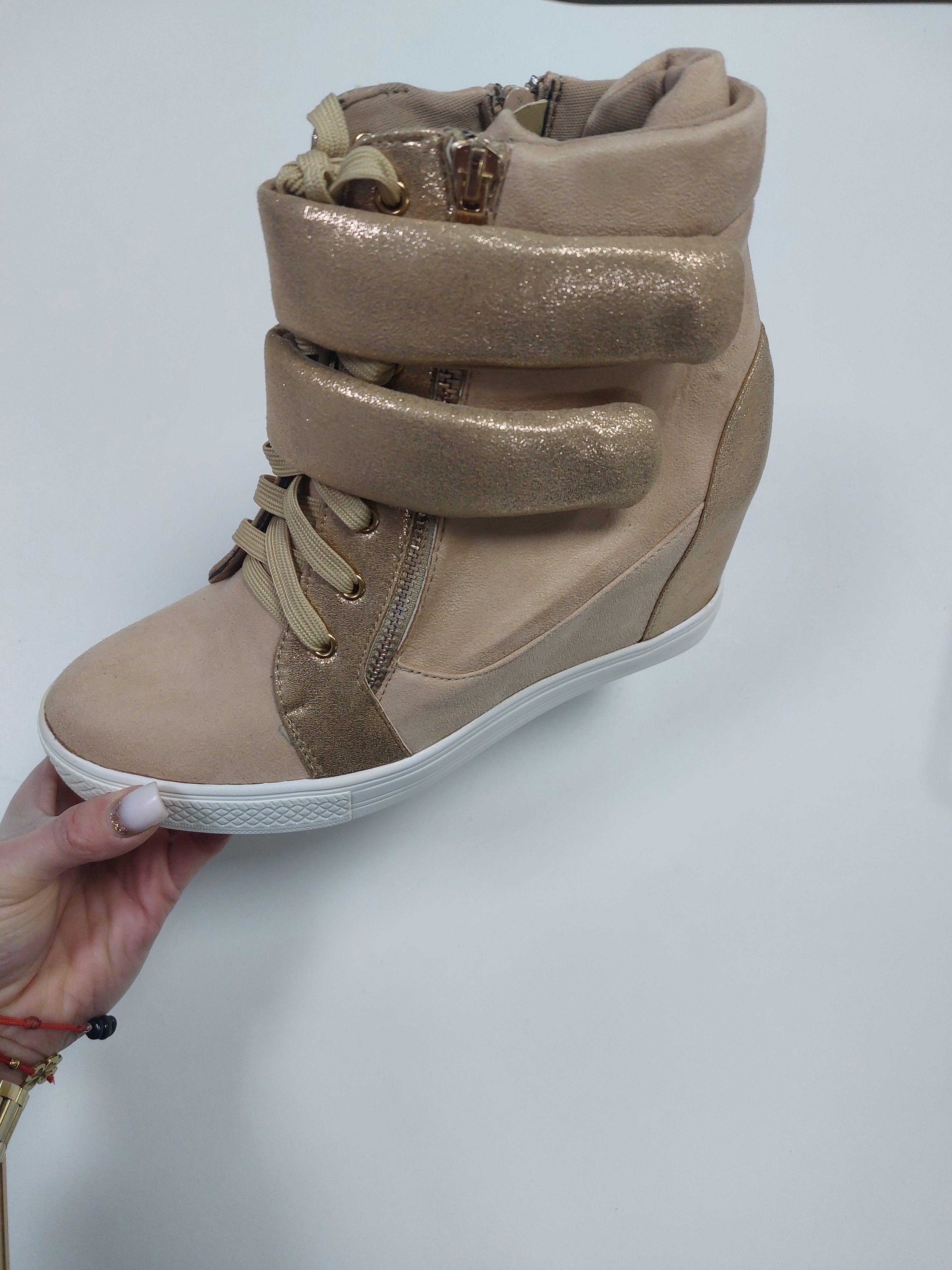 Safire Suede Metallic Detail Wedge Trainers