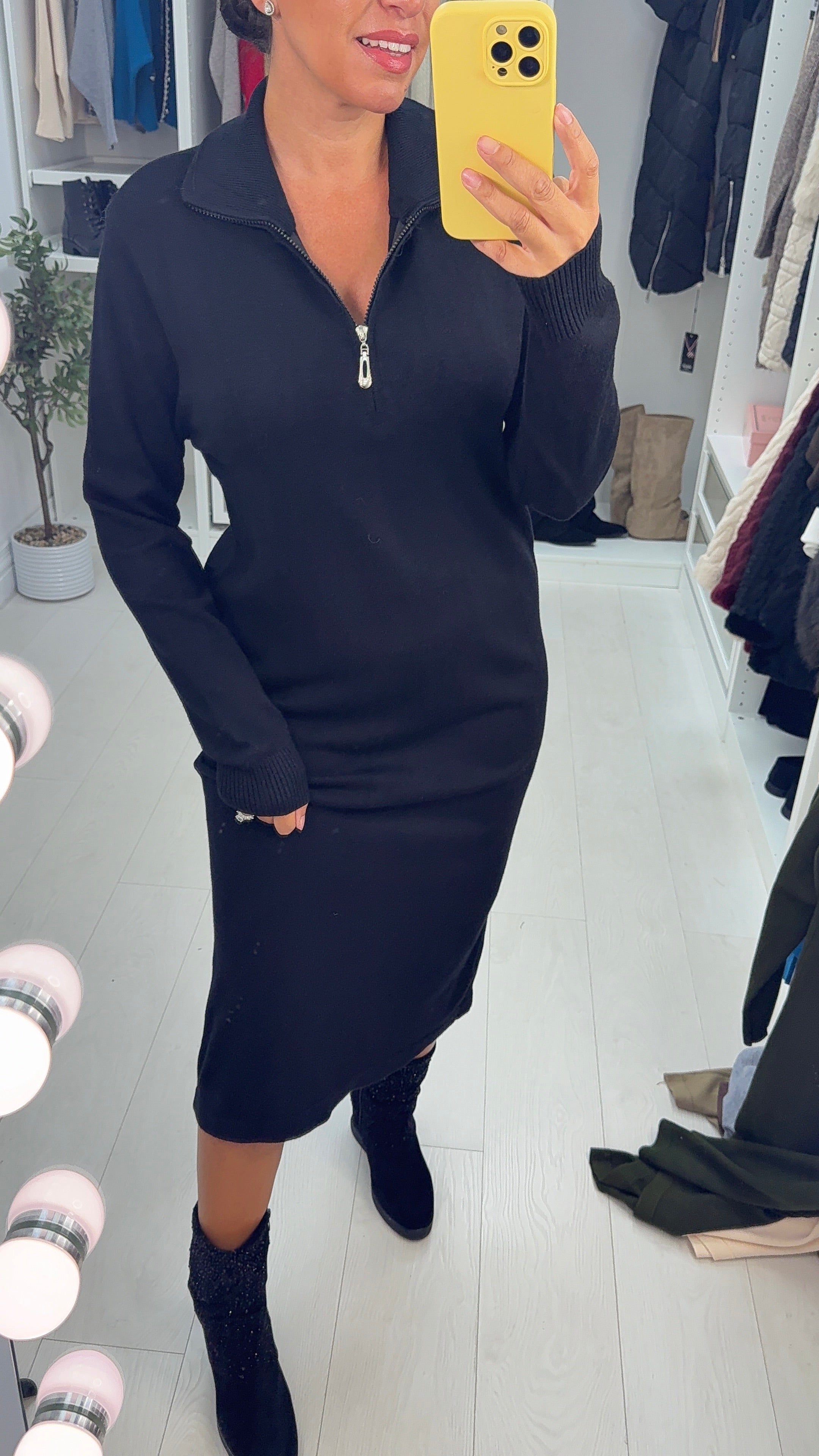 Tally Plain Zip Front Maxi Jumper Dress