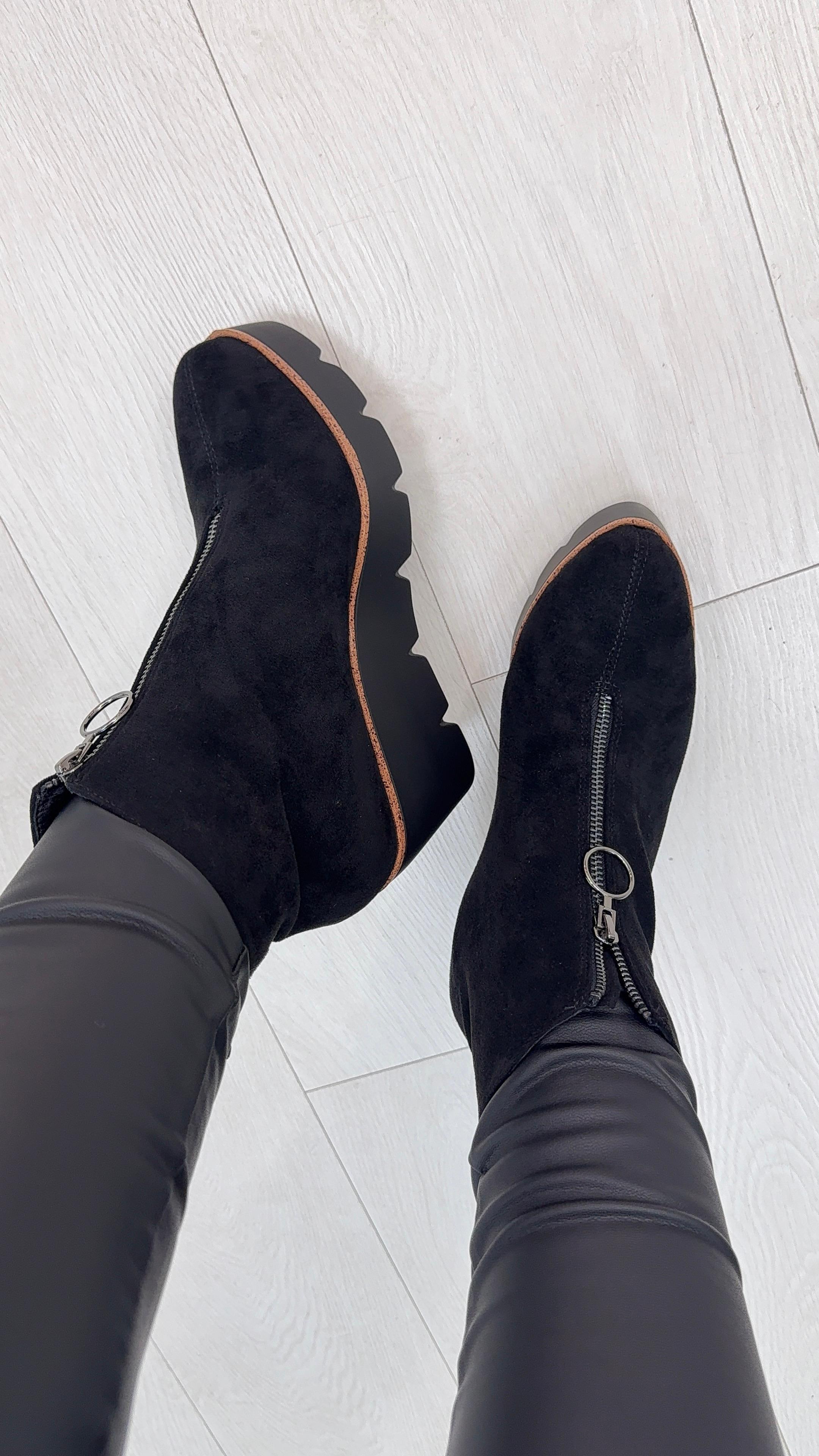 Jazmina Faux Suede Zip Front Wedge Boots