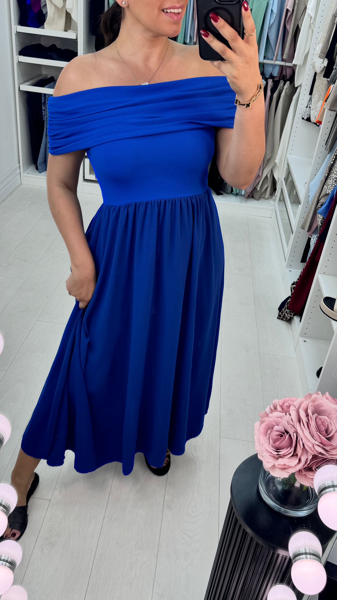 Alexandria Plain Bardot Poplin Maxi Dress