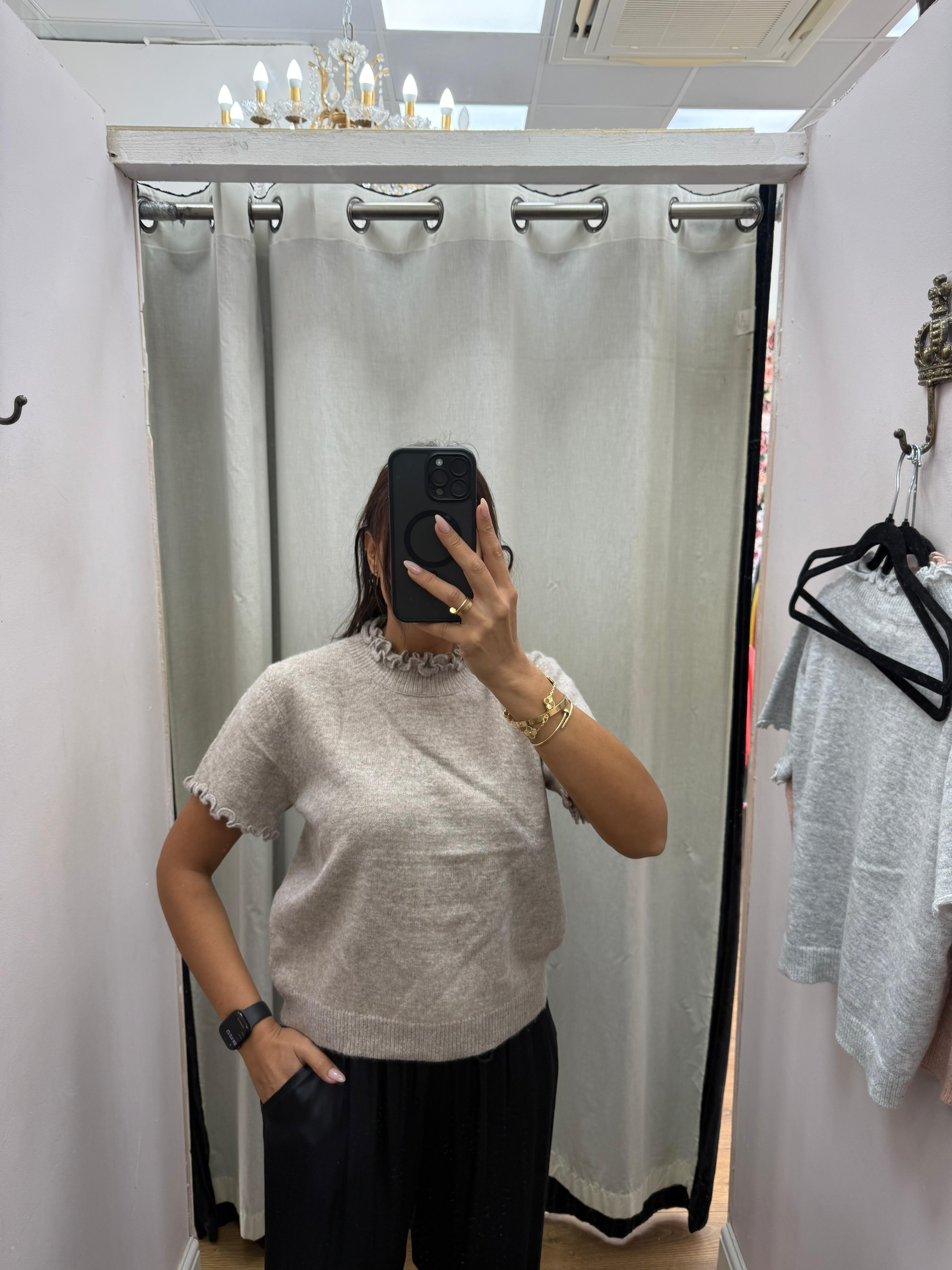 Leila Plain Ruffle Detail Short Sleeve Jumper