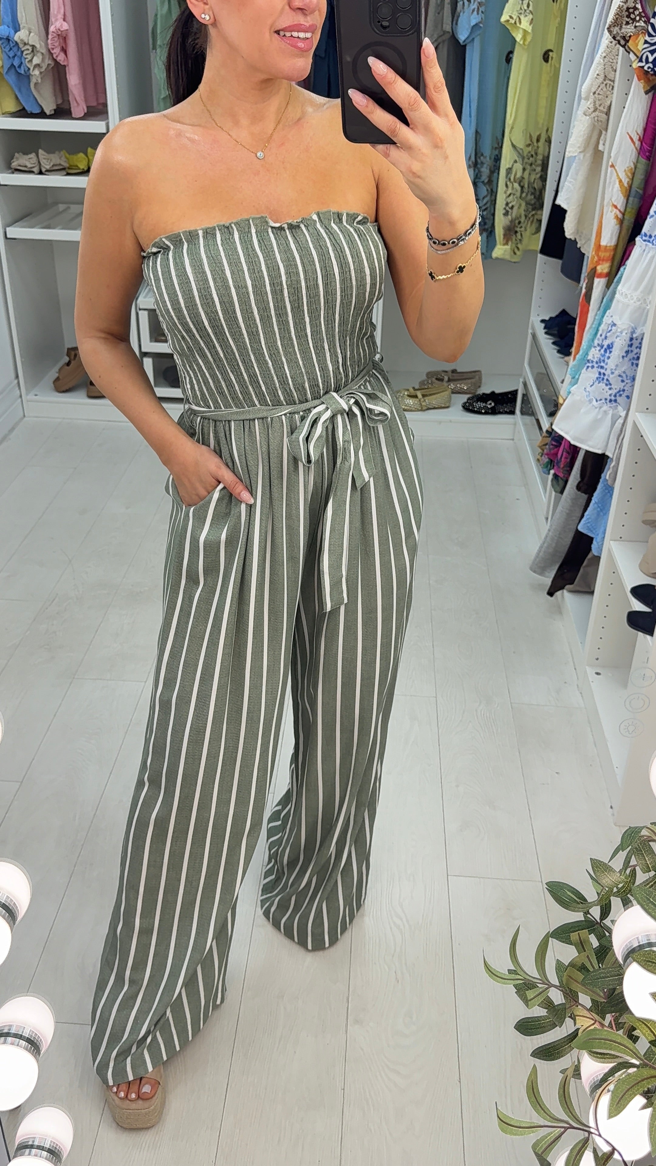 Teagan Striped Elasticated Bust Wide Leg Jumpsuit
