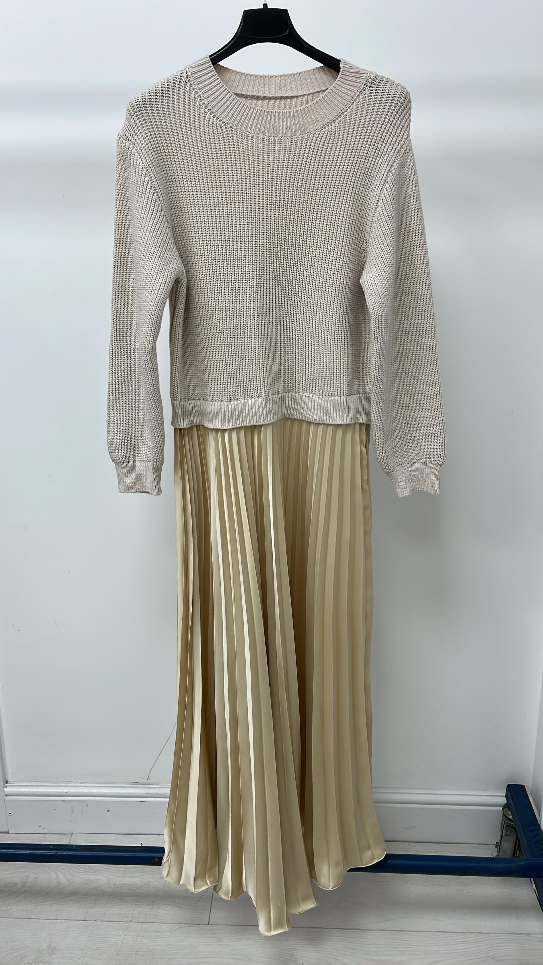 Elise Plain 2-In-1 Knitted Top Silk Pleated Dress