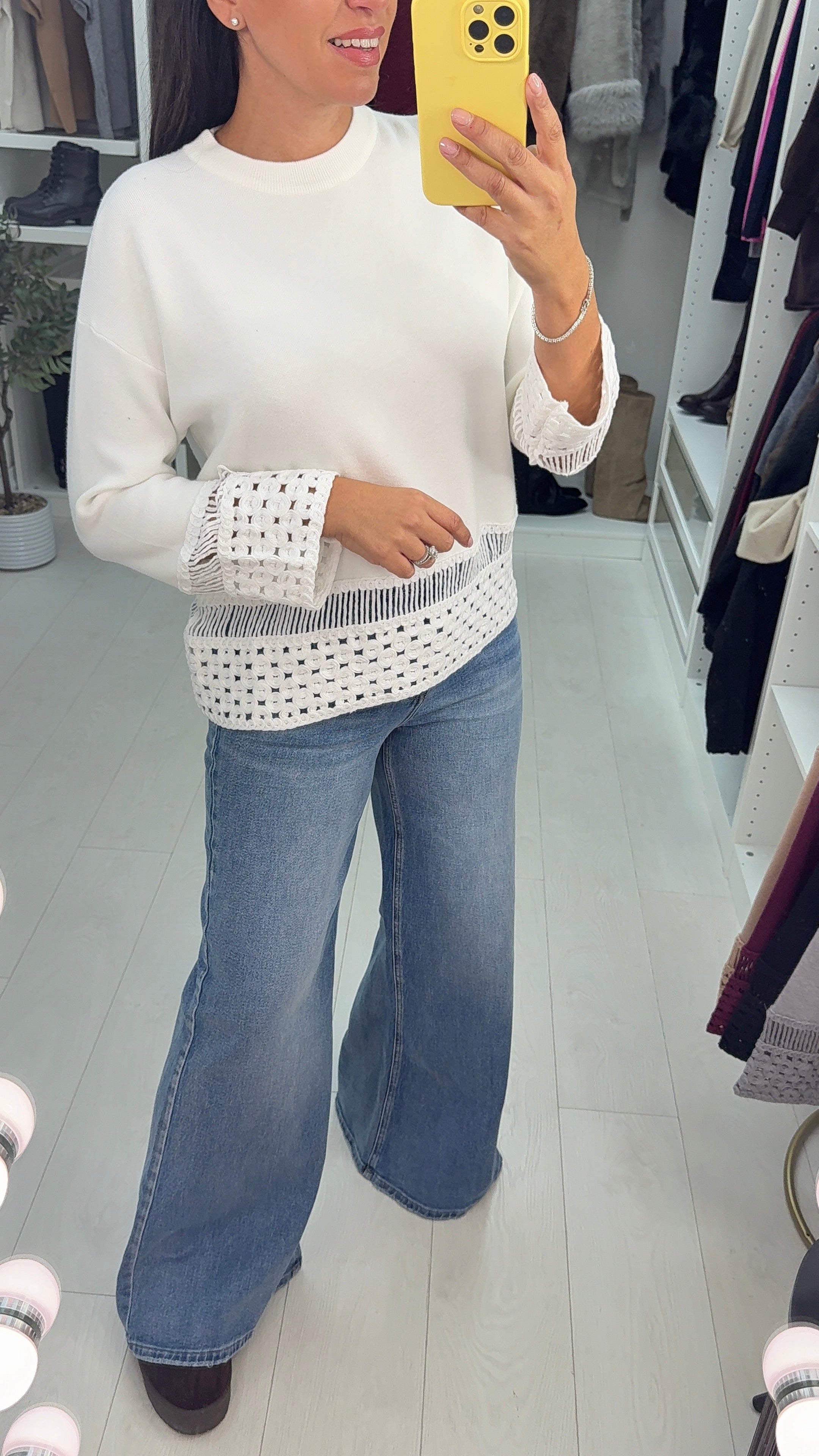 Dovina Plain Crochet Detail Knit Jumper