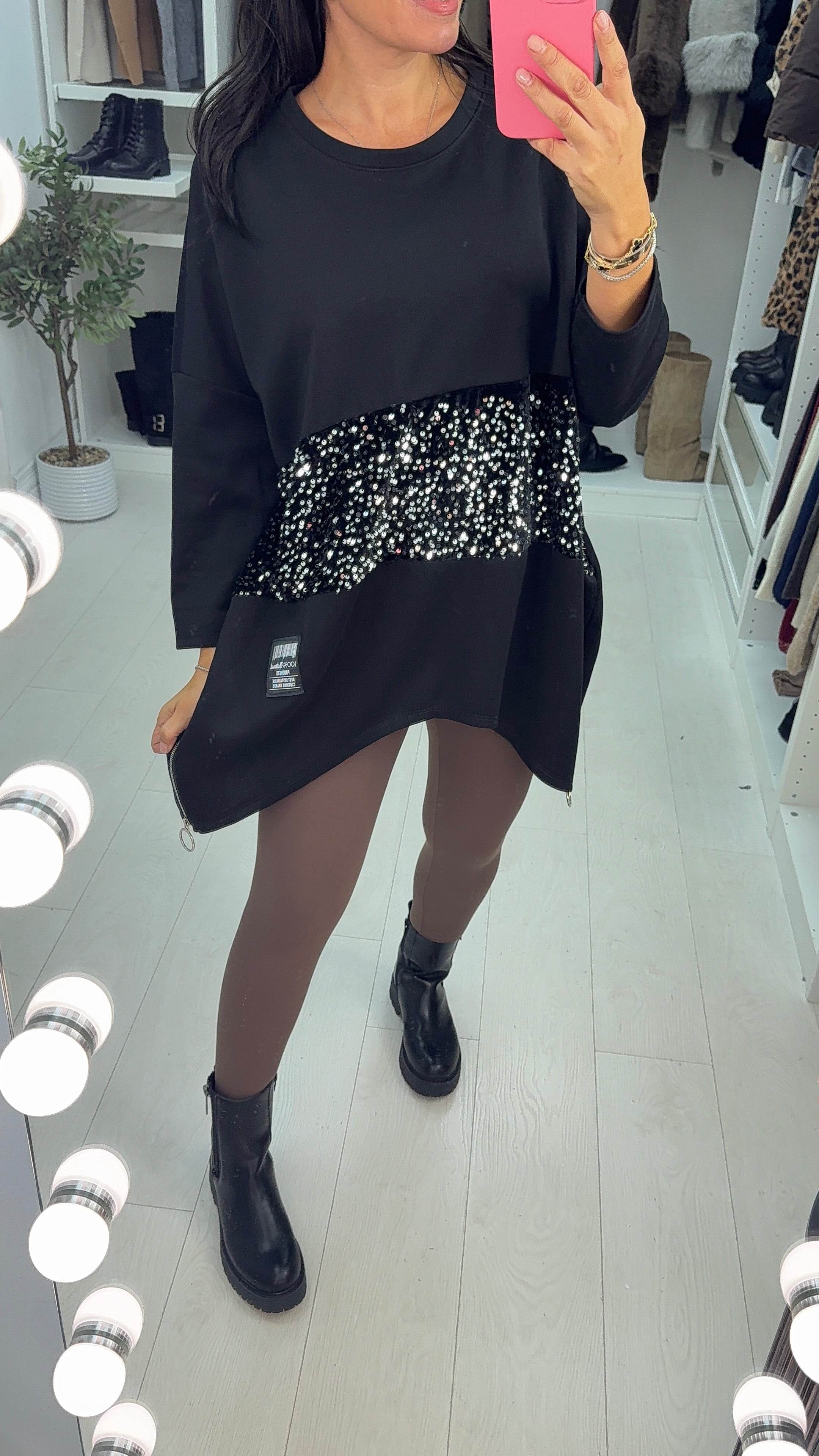 Romina Sequin Panel Detail Loose Fit Sweatshirt