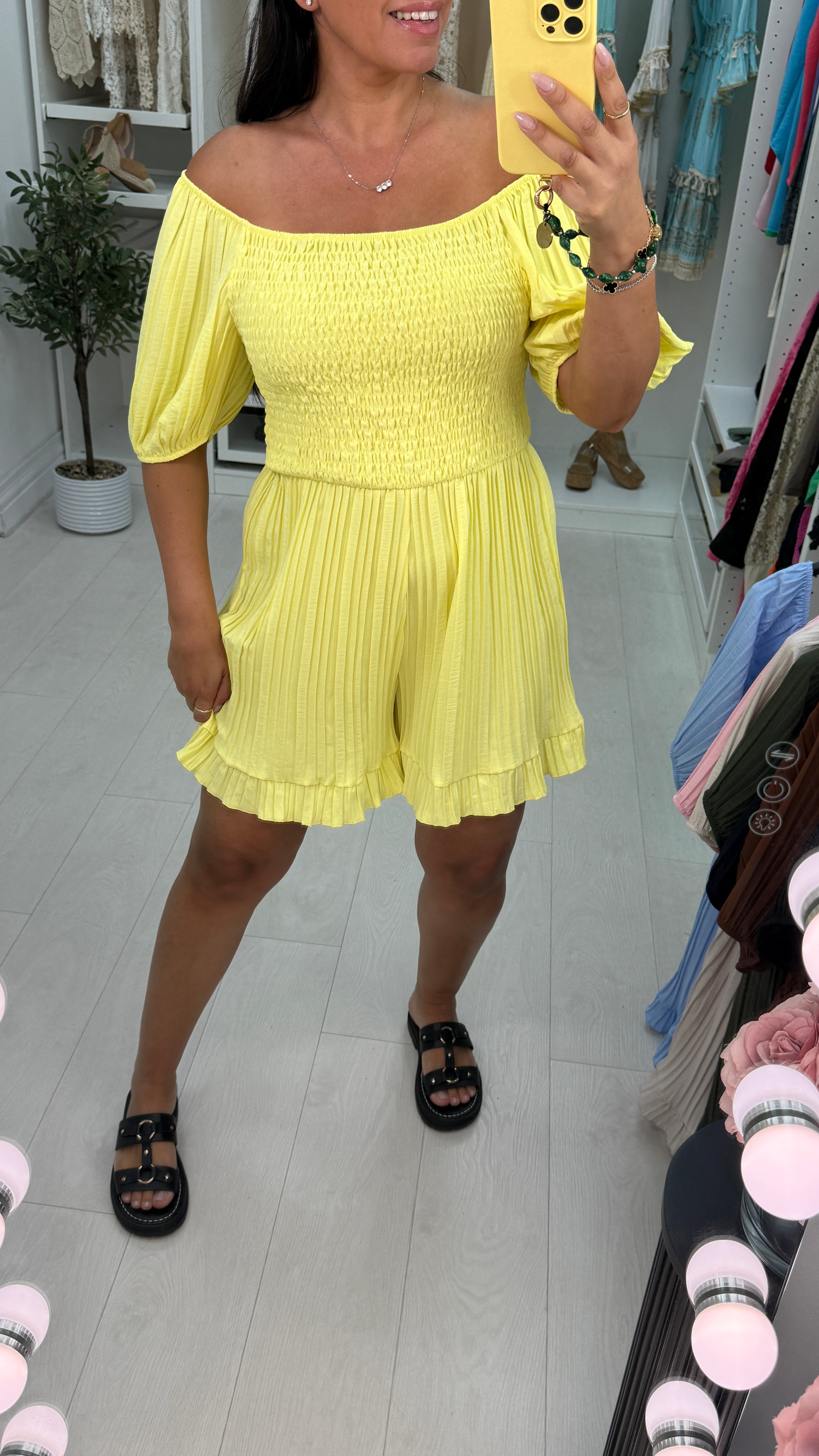 Ivette Plain Pleated Bardot Playsuit