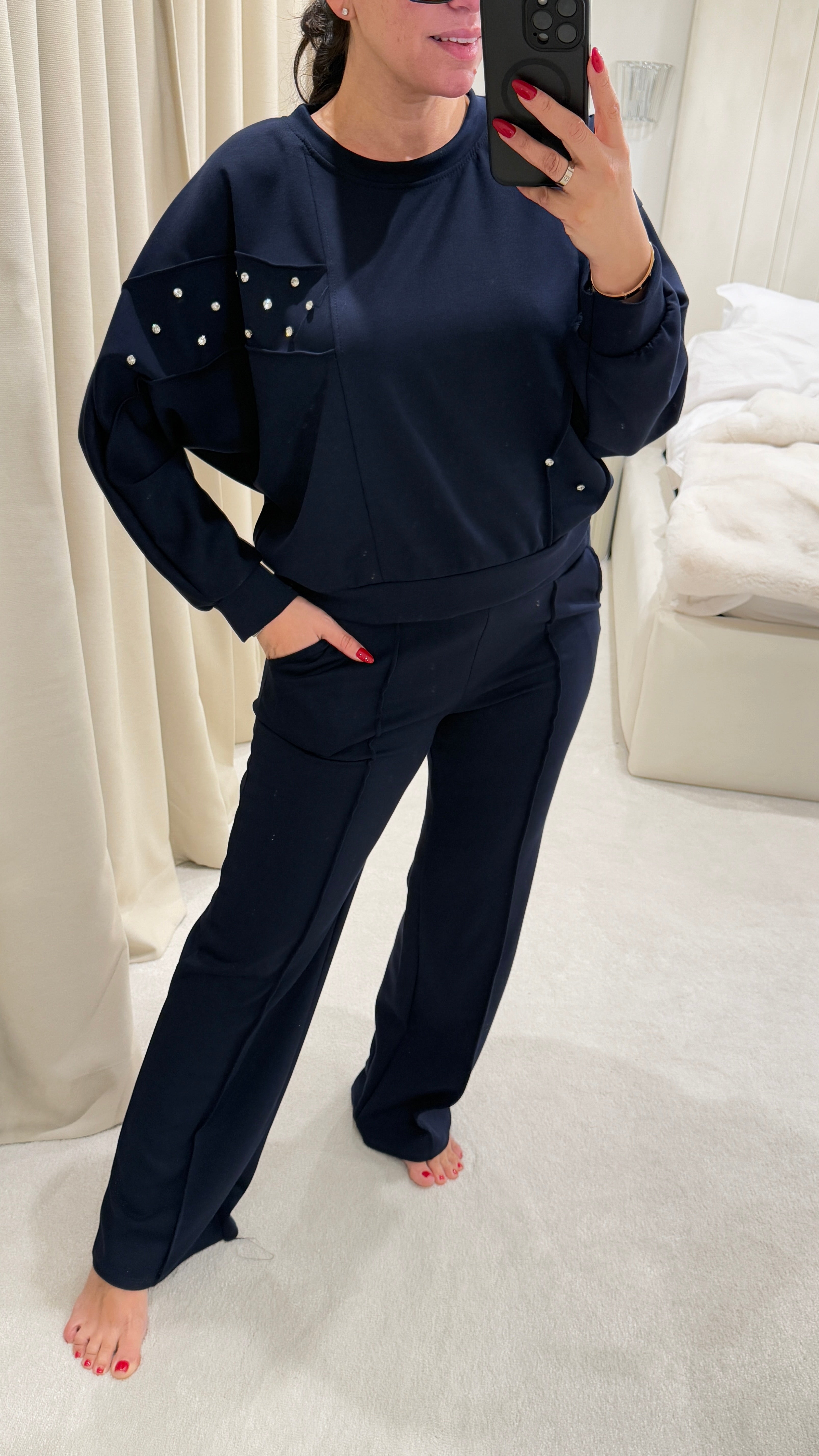 Karissa Plain Embellished Loungewear Set