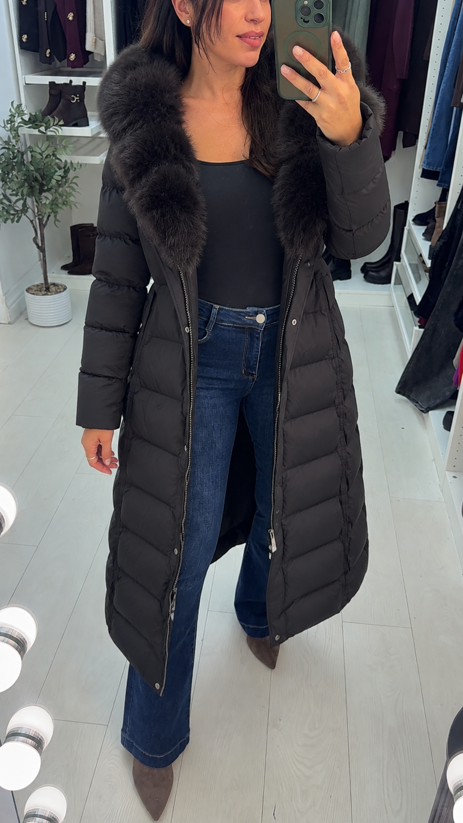 Ginnie Faux Fur Hooded Toggle Waist Longline Coat