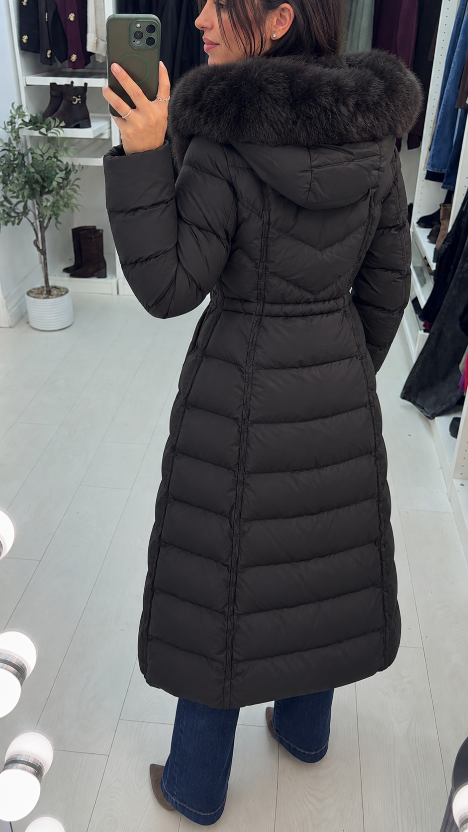 Ginnie Faux Fur Hooded Toggle Waist Longline Coat