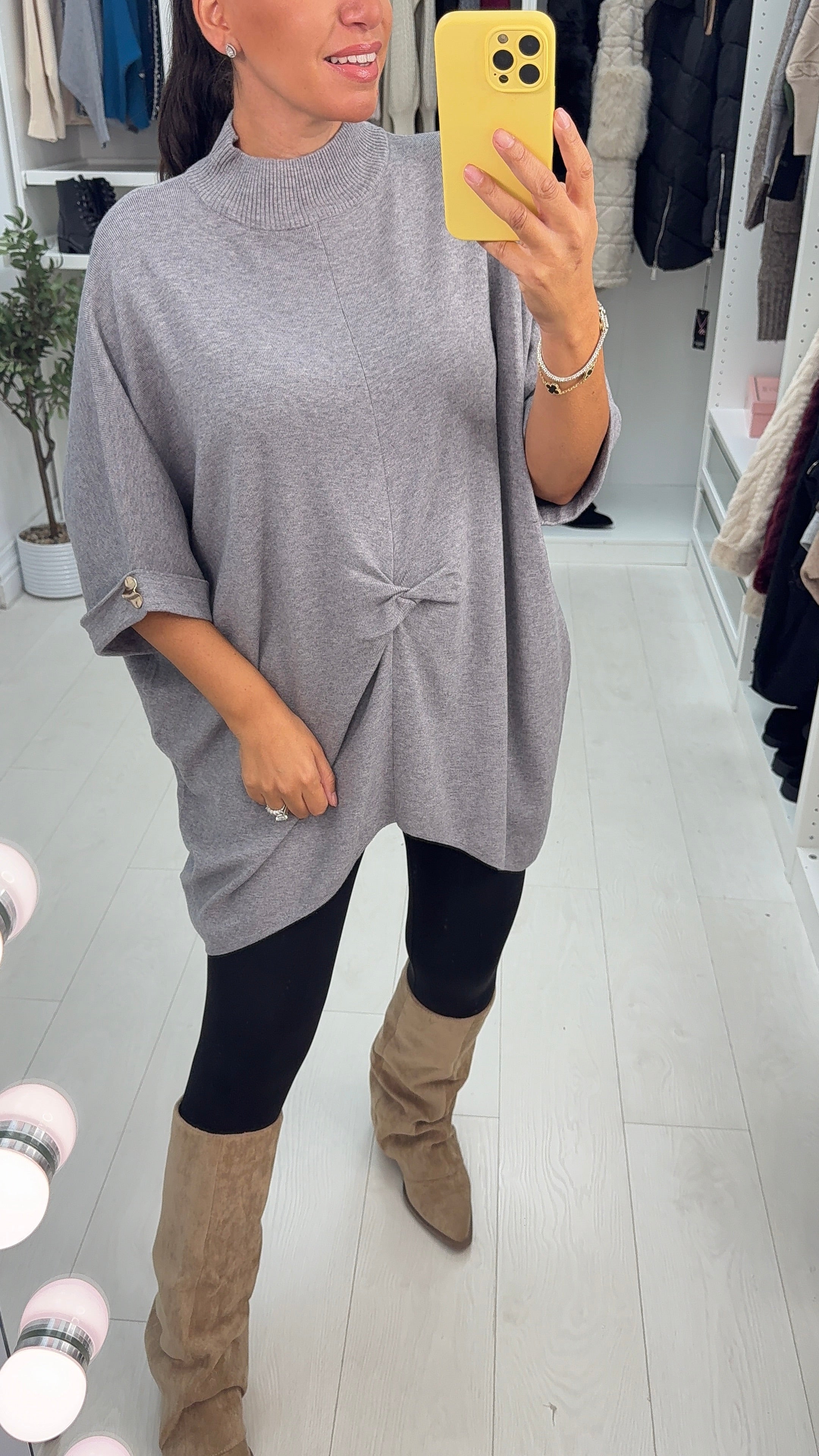 Avelina Knot Front Loose Fit Longline Jumper