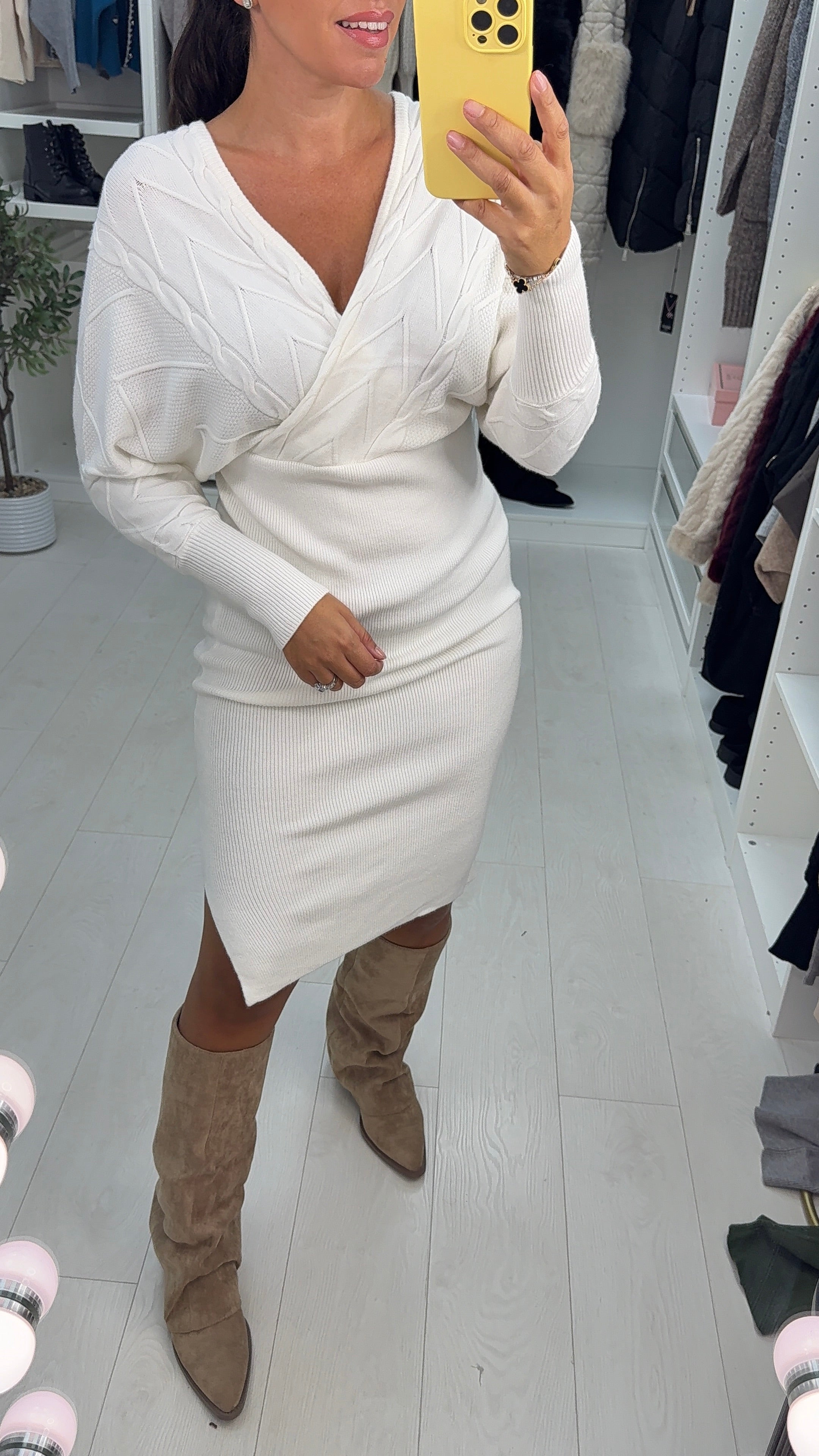Lorelle Cable Knit Detailed V Neck Jumper Dress