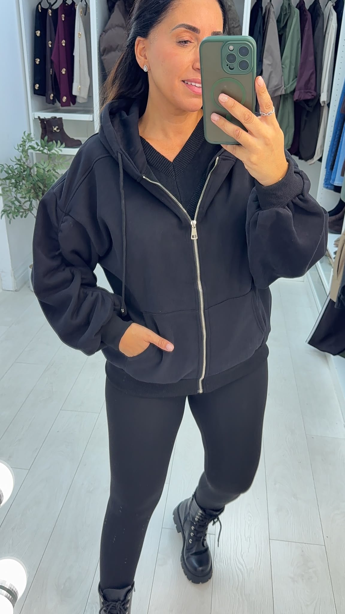 Fiora Plain Runched Sleeve Hoodie