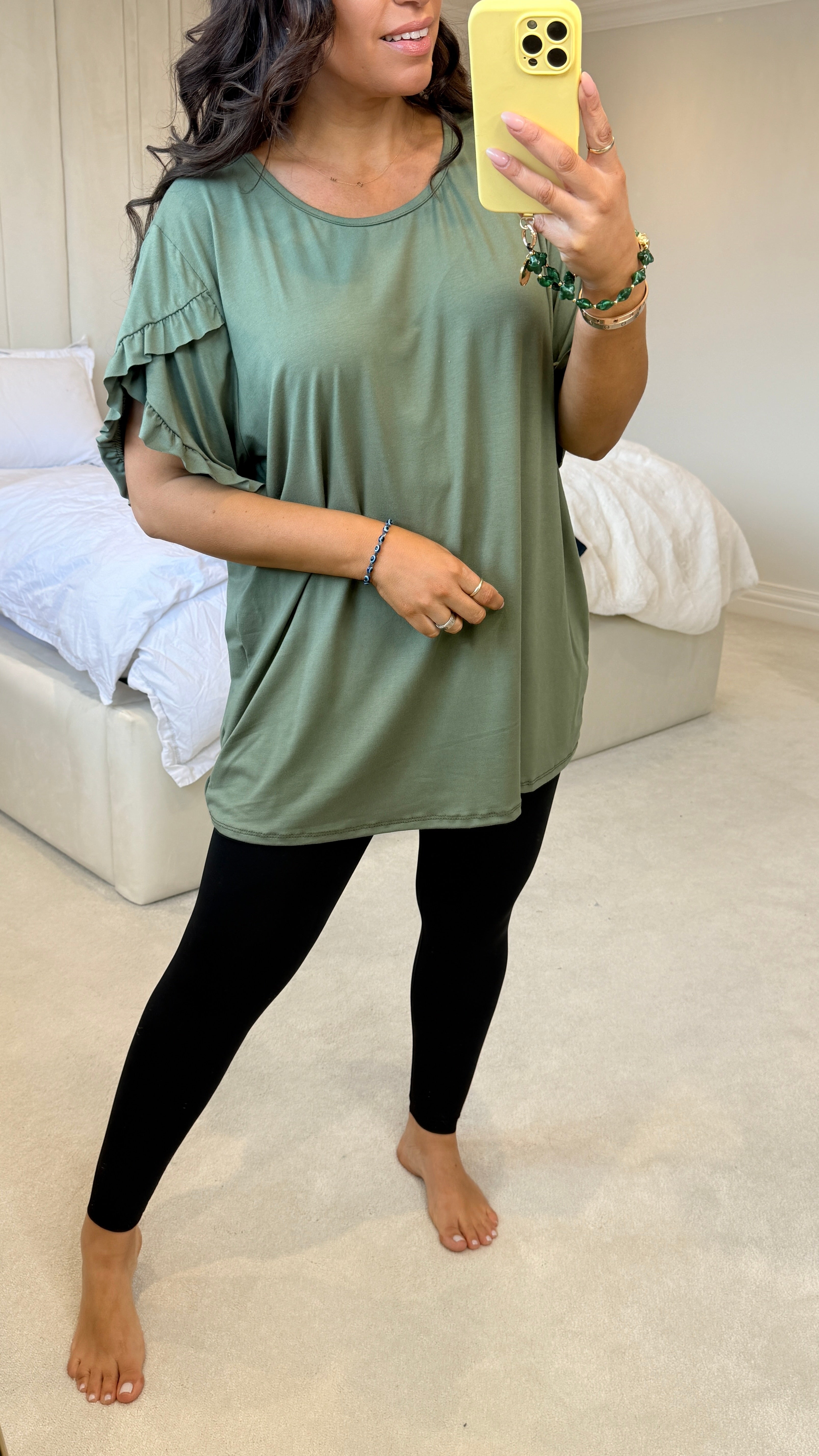 Gwenyth Plain Frill Sleeve Detailed Loose Fit T-Shirt