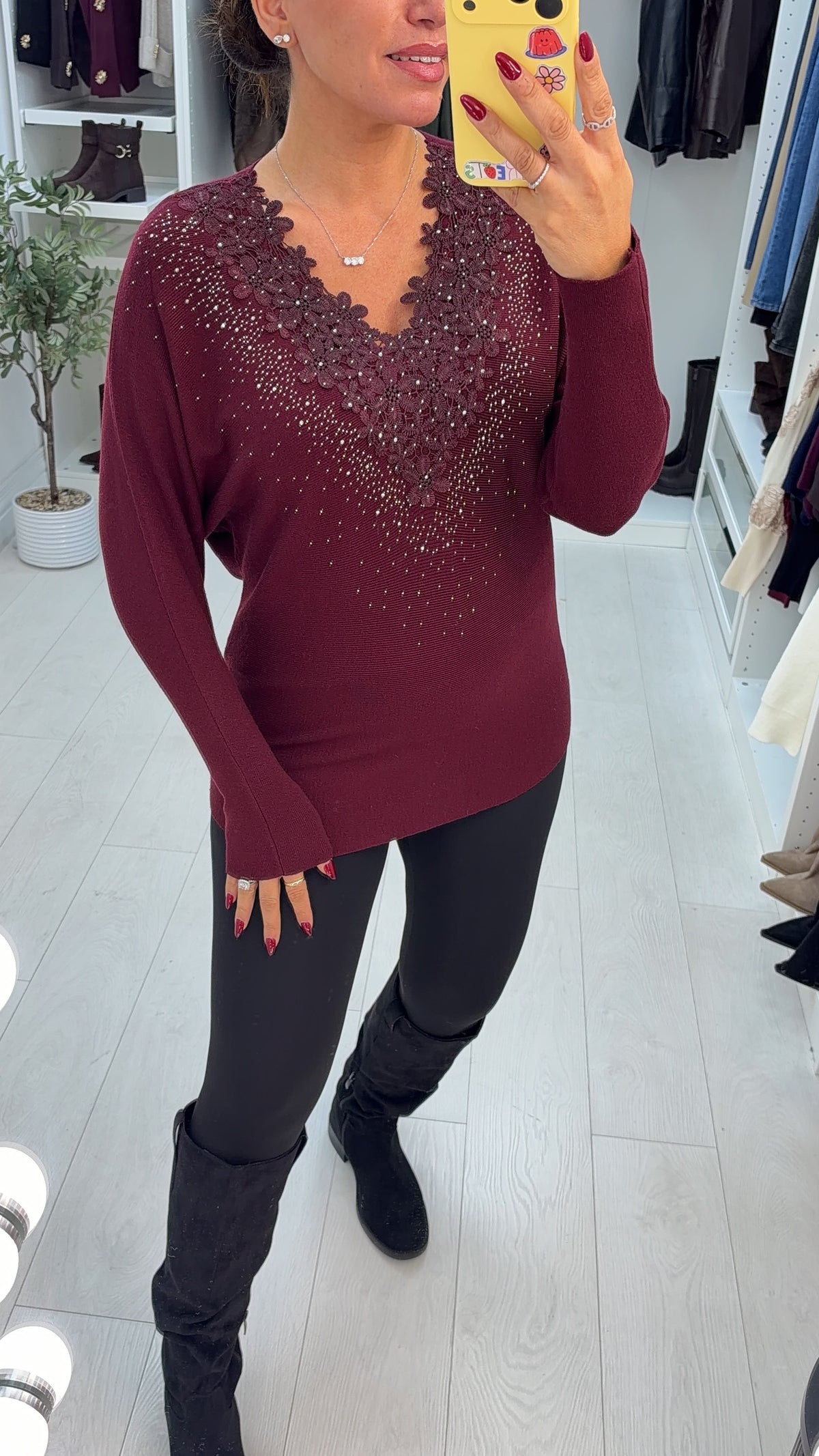 Taylia Embellished Floral V Neck Jumper