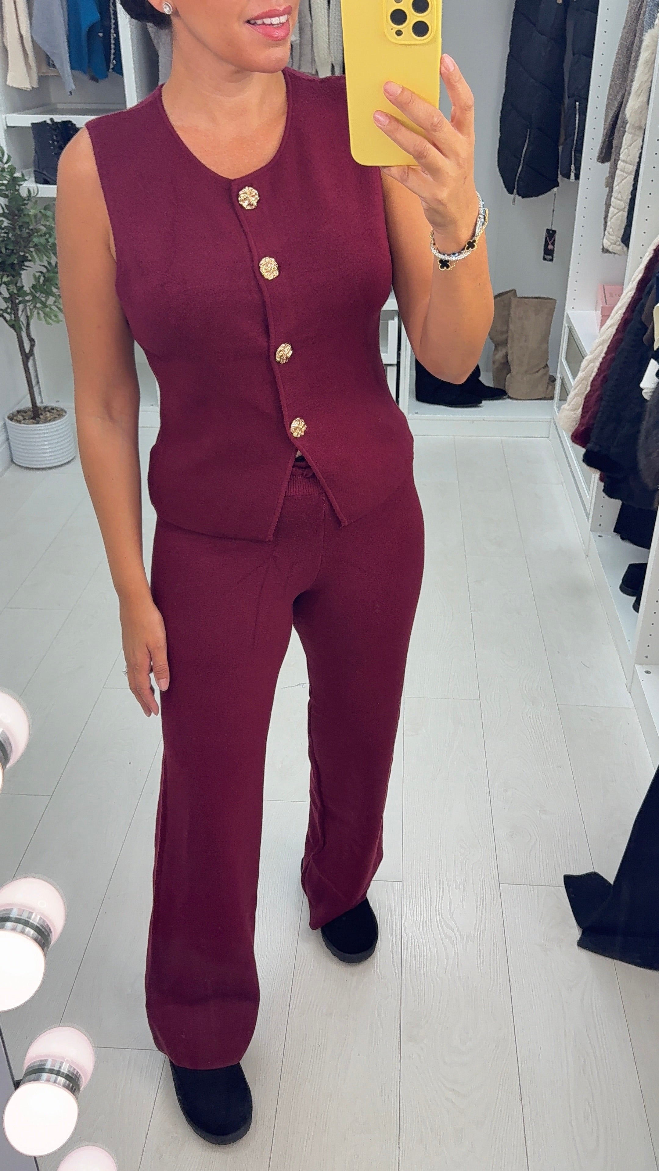 Oravella Plain Button Front Loungewear Set