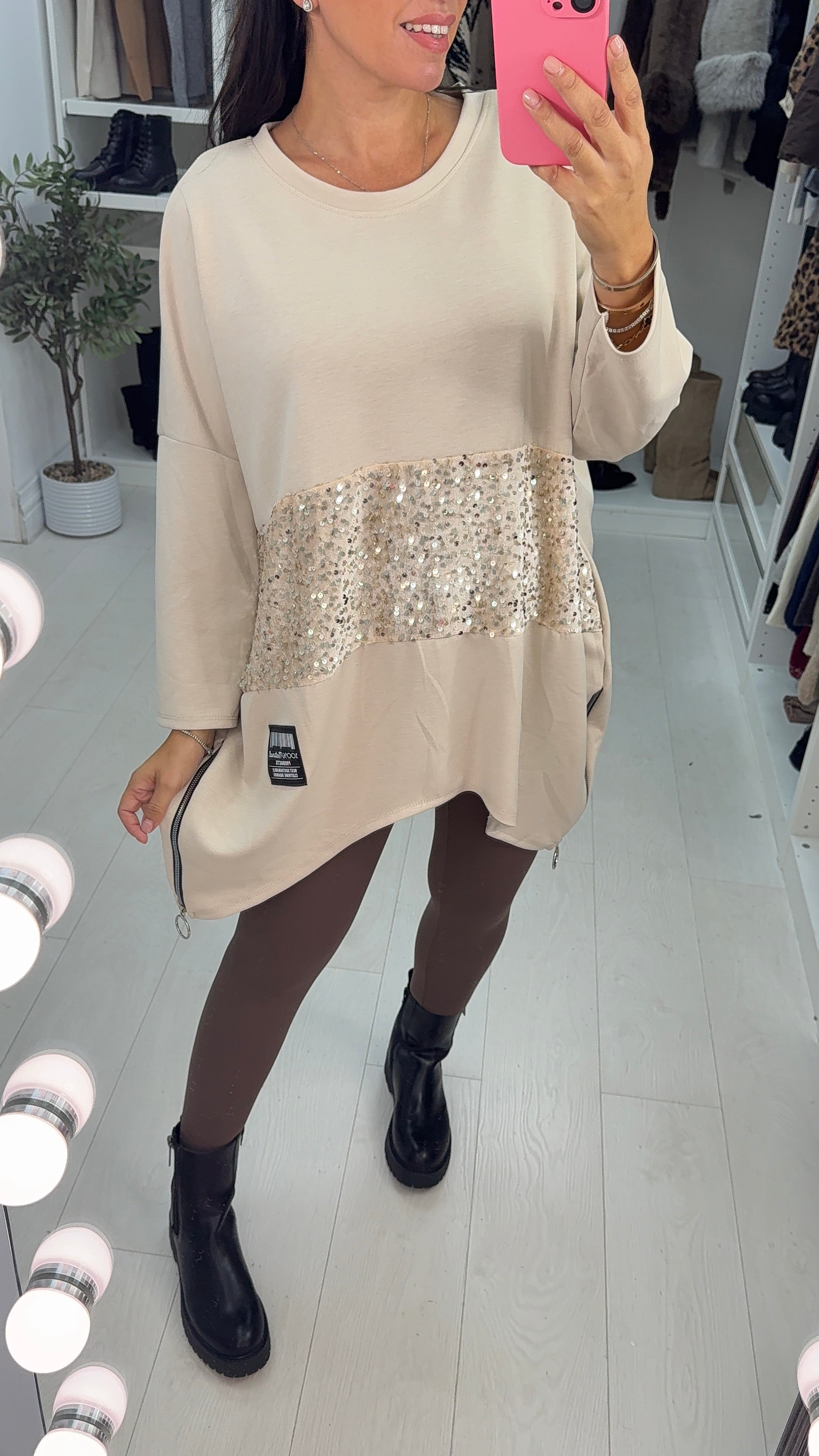 Romina Sequin Panel Detail Loose Fit Sweatshirt