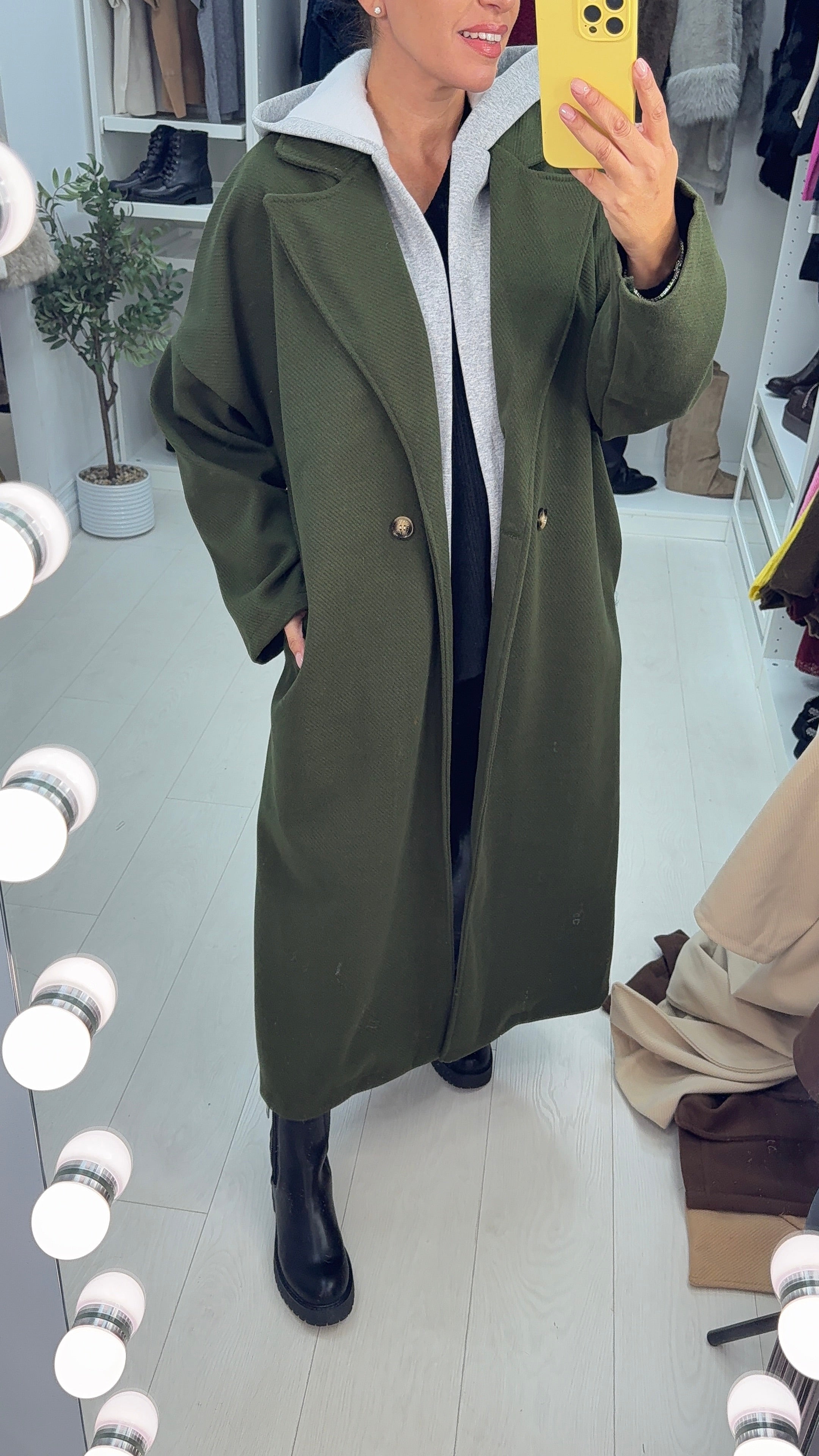 Lissa Plain Hoodie Detail Oversized Coat