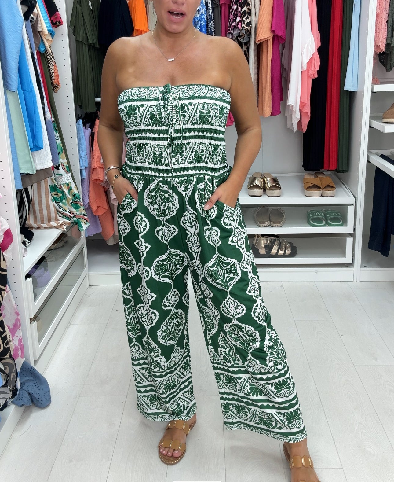 Deryn Mosaic Print Elasticated Bust Jumpsuit