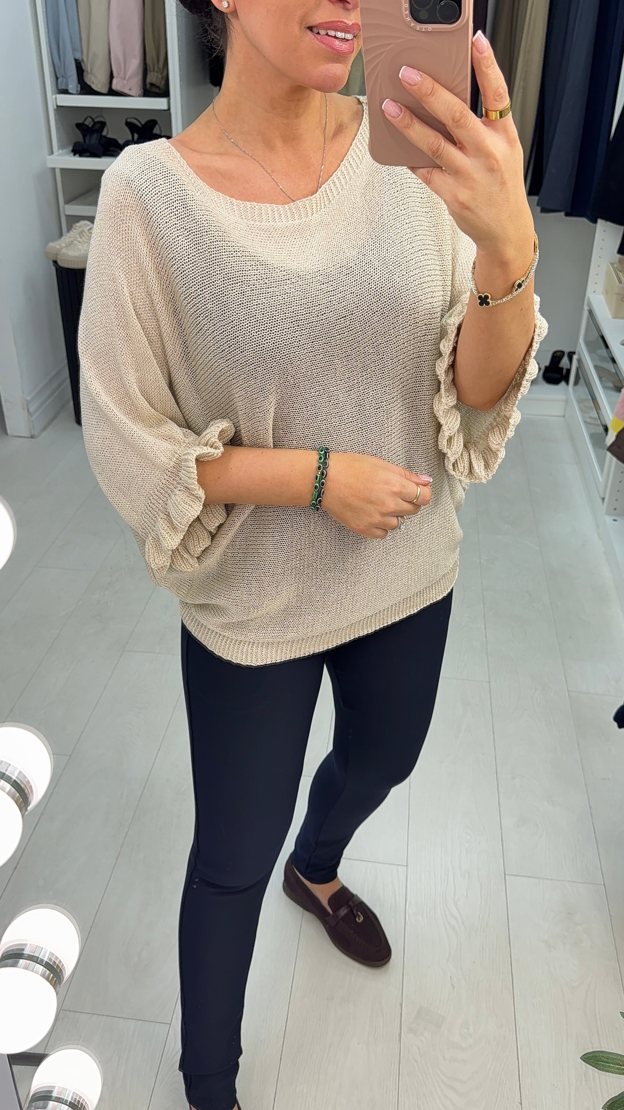 Synthia Frill Sleeve Thin Knit Jumper