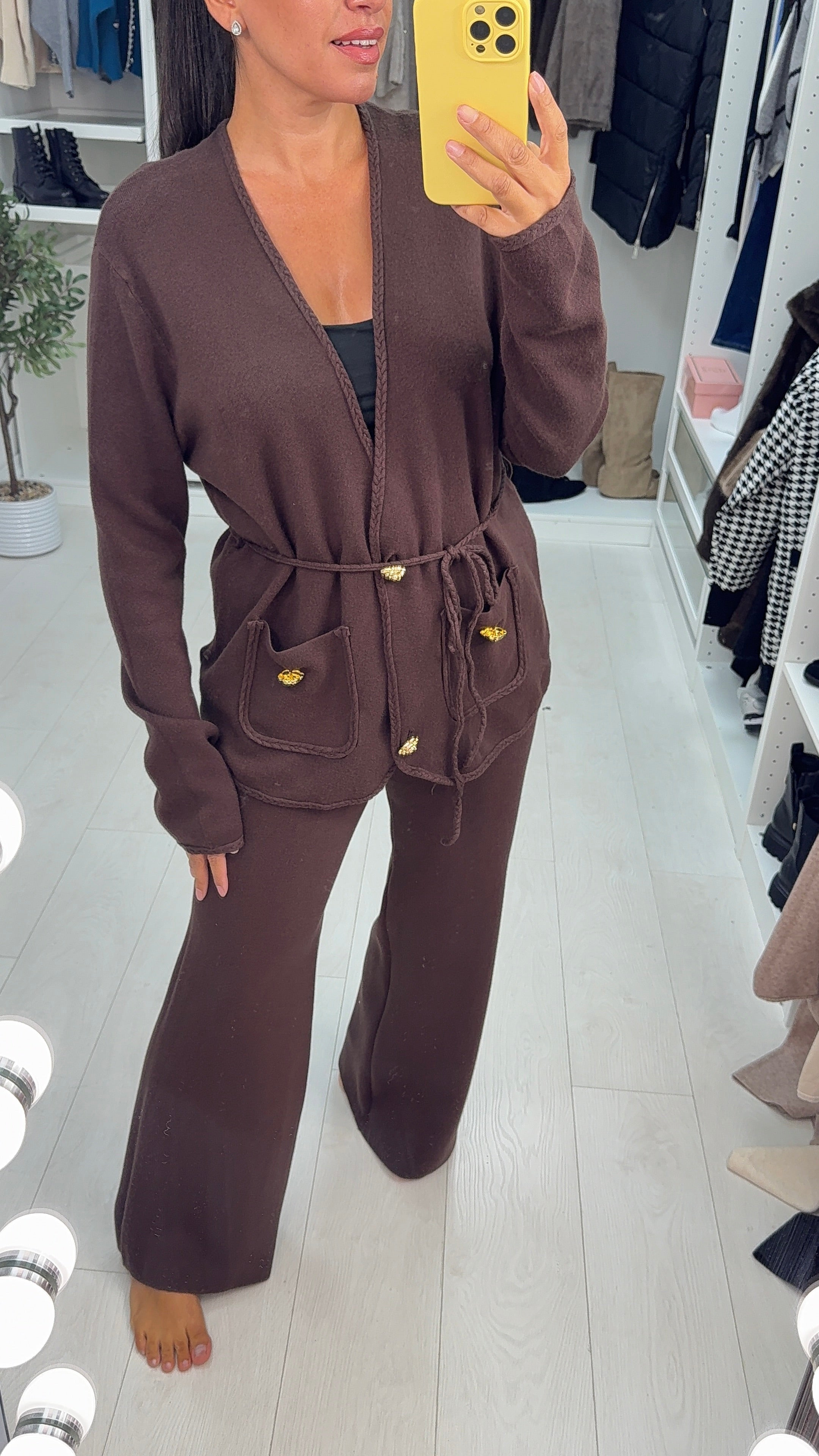 Henrietta Plain Tie Waist Cardigan Loungewear Set