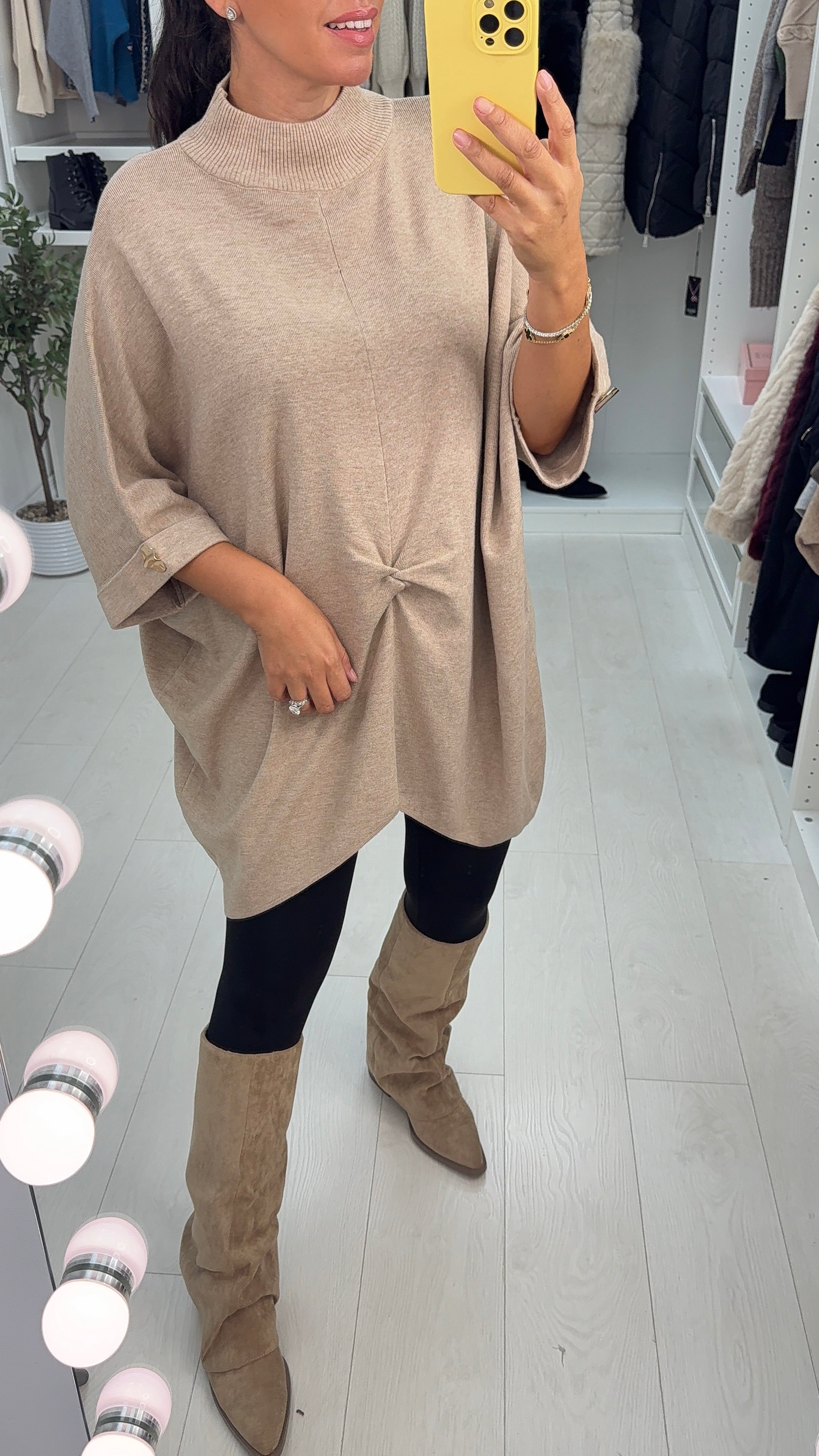 Avelina Knot Front Loose Fit Longline Jumper