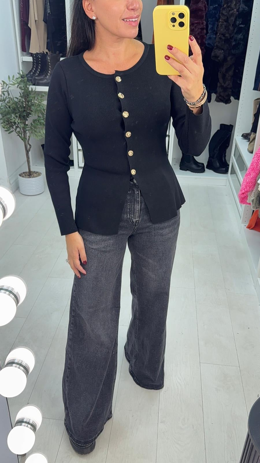 Anisa Plain Button Closure Cardigan