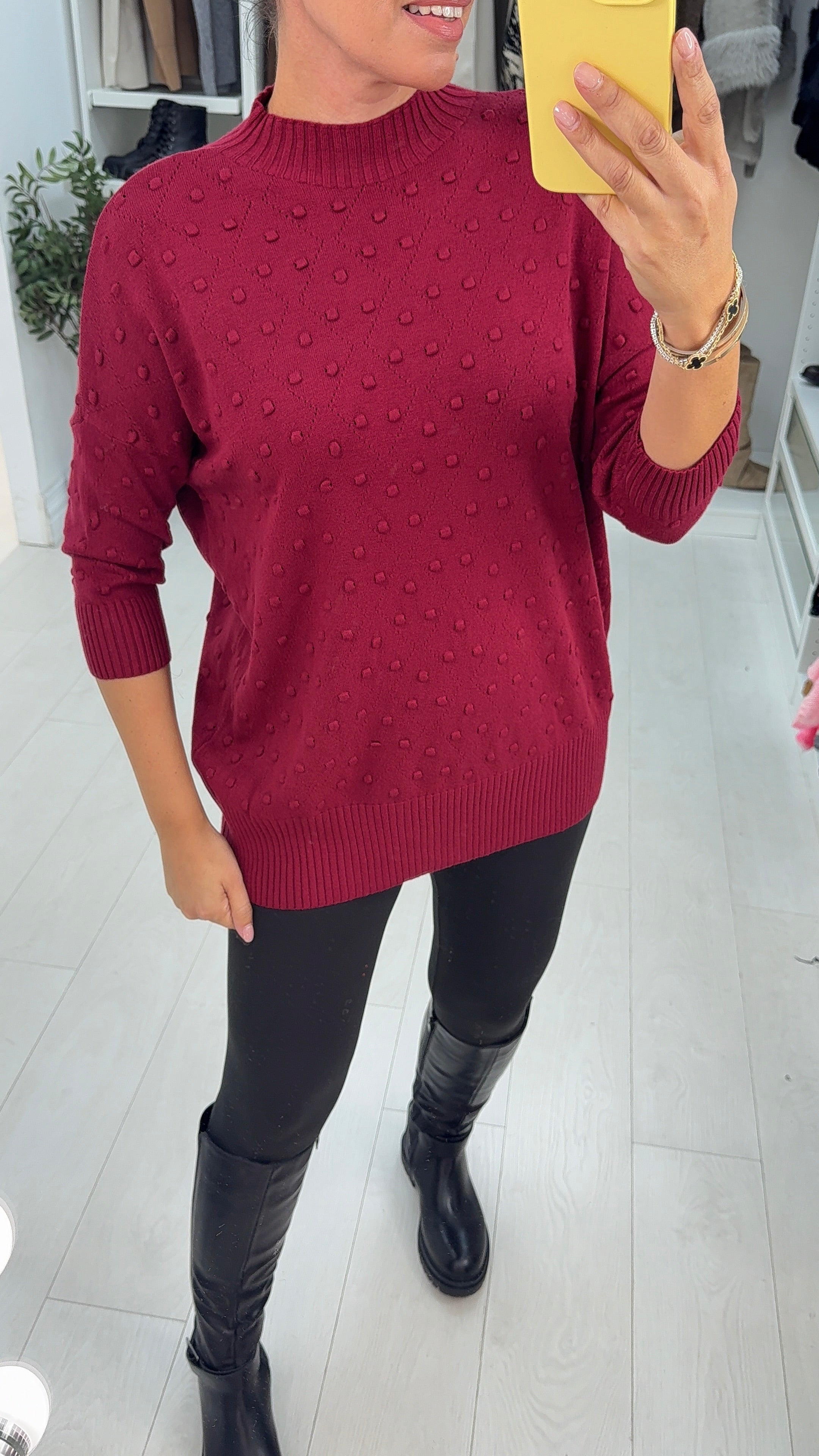 Latia Bobble Detail High Neck Knitted Jumper