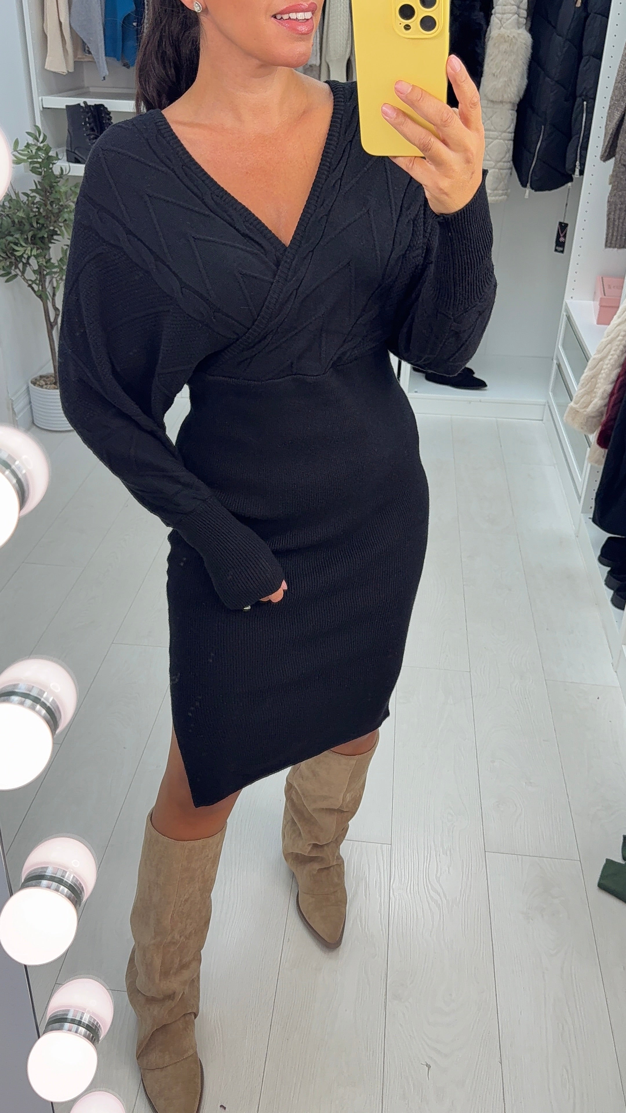 Lorelle Cable Knit Detailed V Neck Jumper Dress