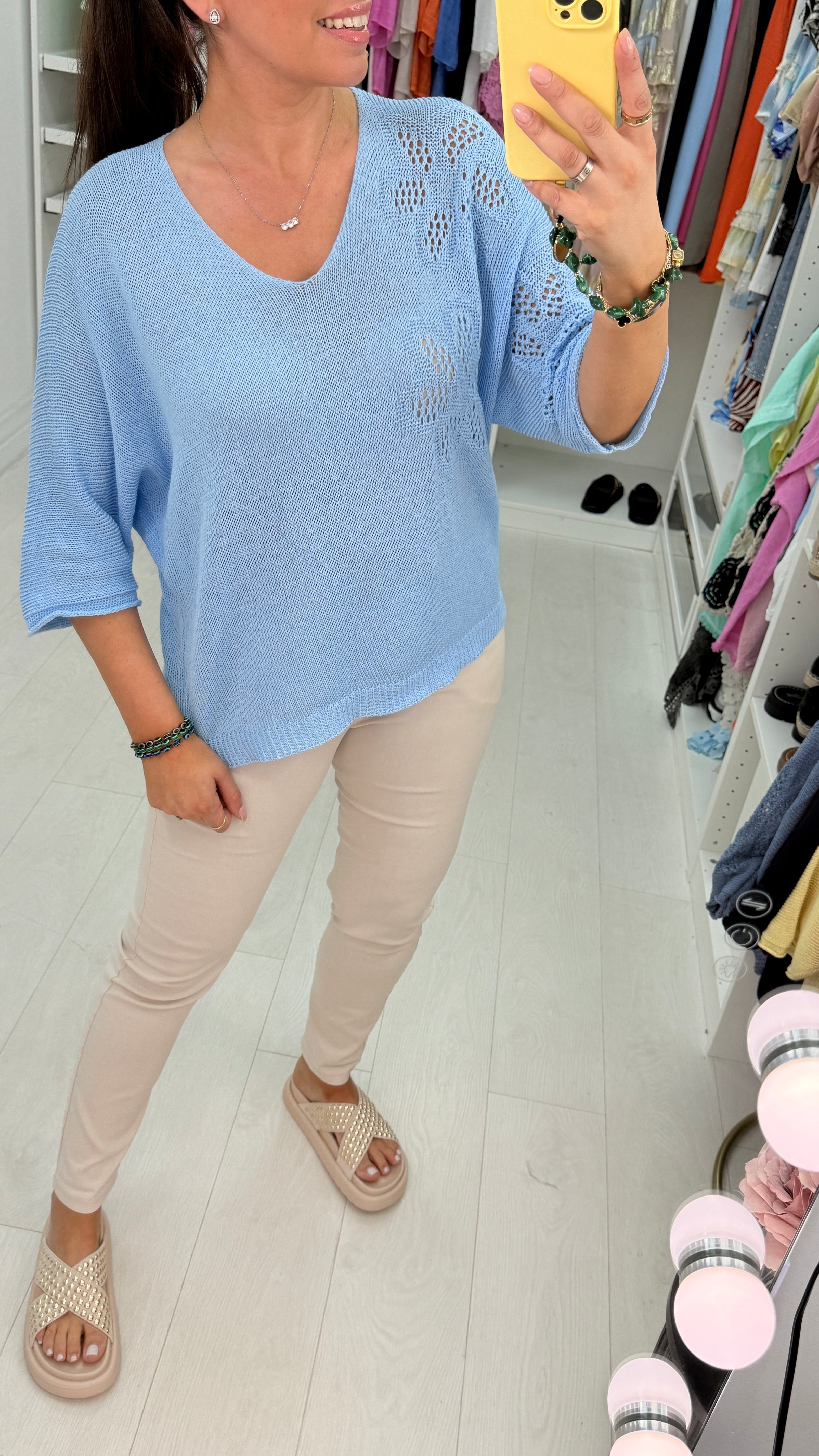 Keziah Plain Floral Detail Crochet Top