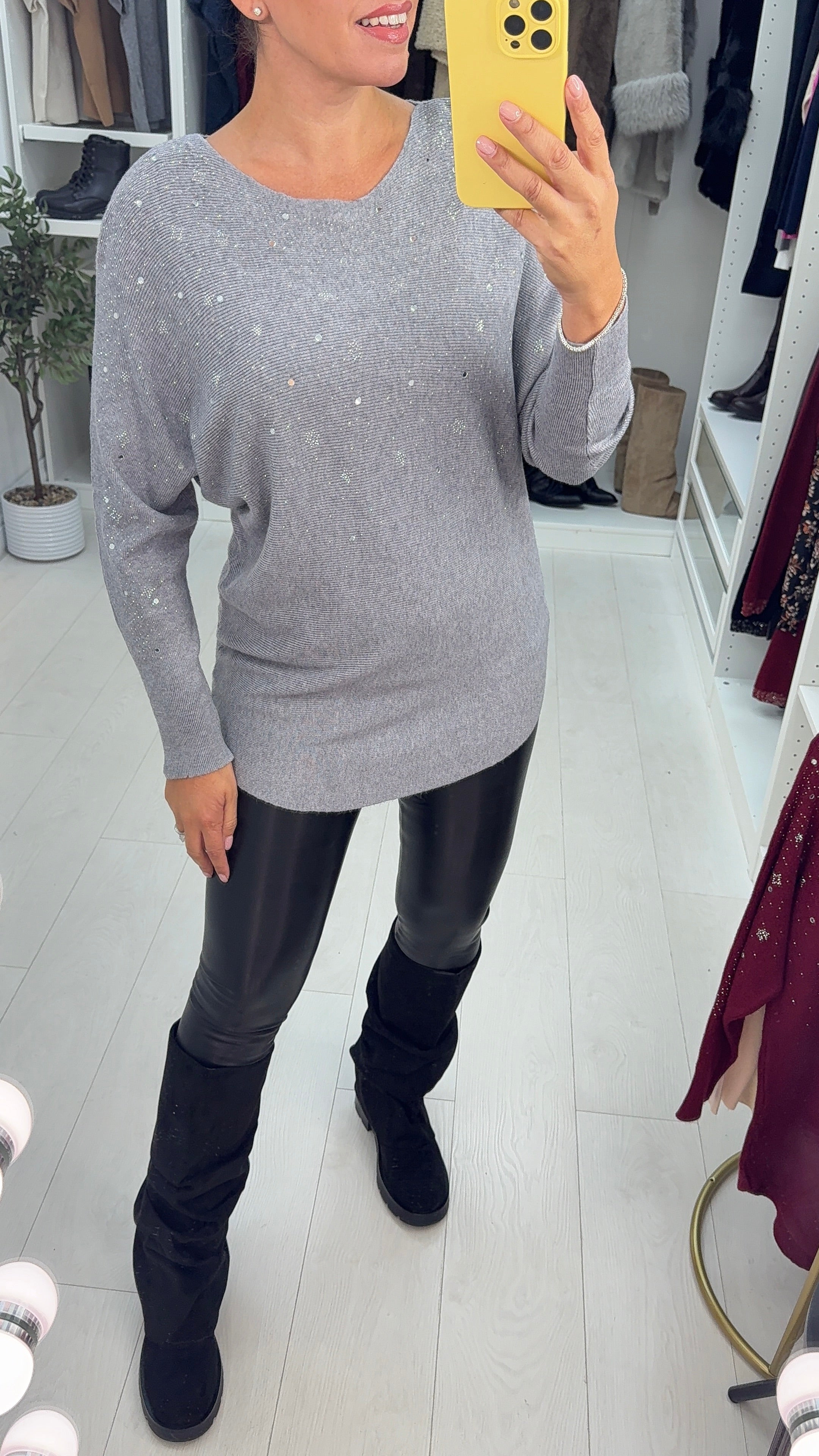 Bevie Diamante Detail Ribbed Knit Jumper