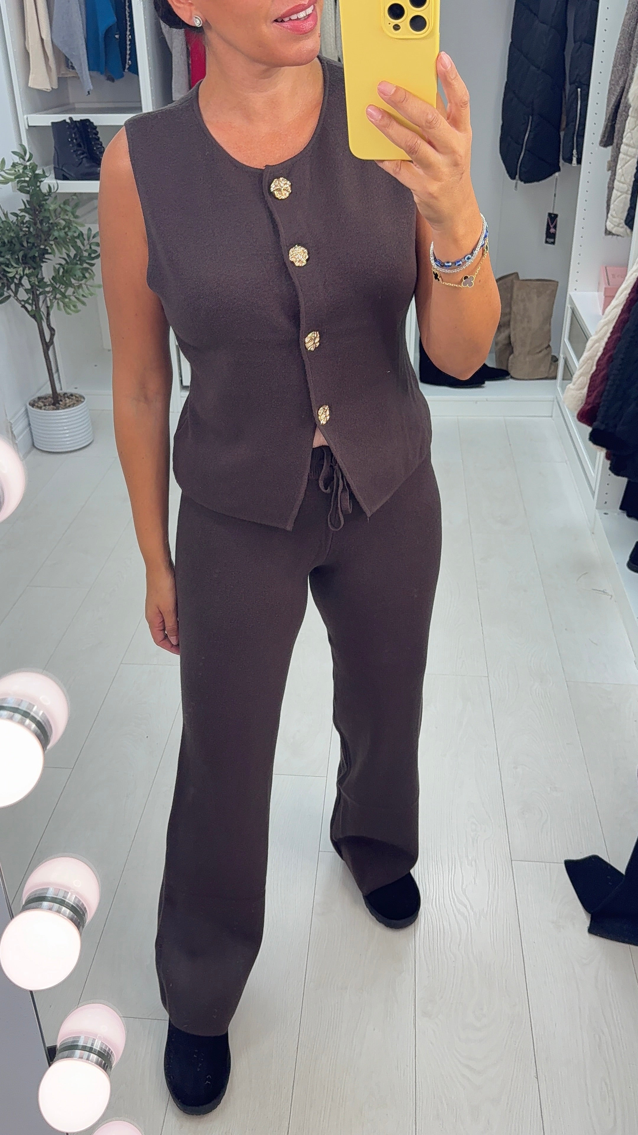 Oravella Plain Button Front Loungewear Set