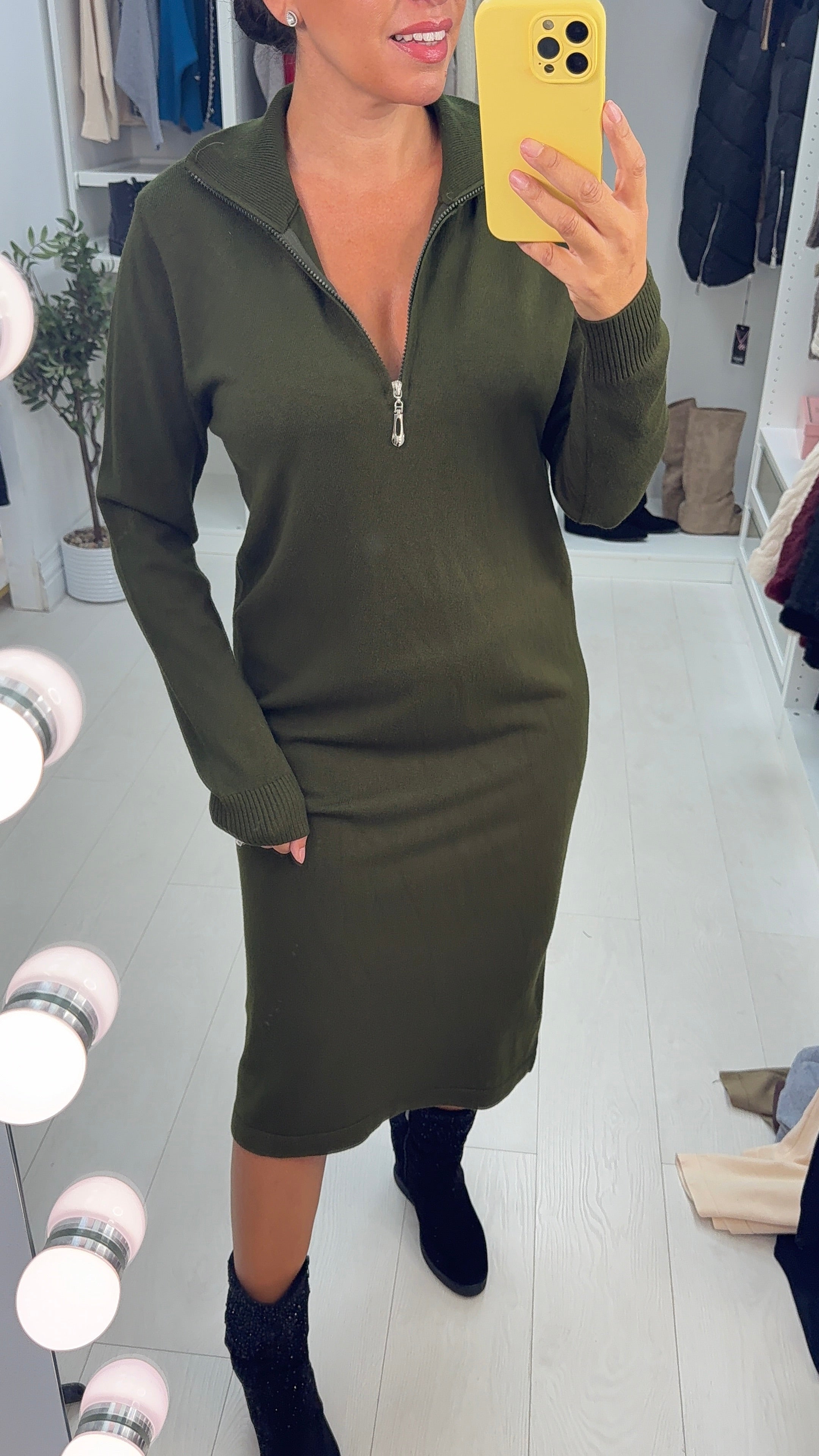 Tally Plain Zip Front Maxi Jumper Dress