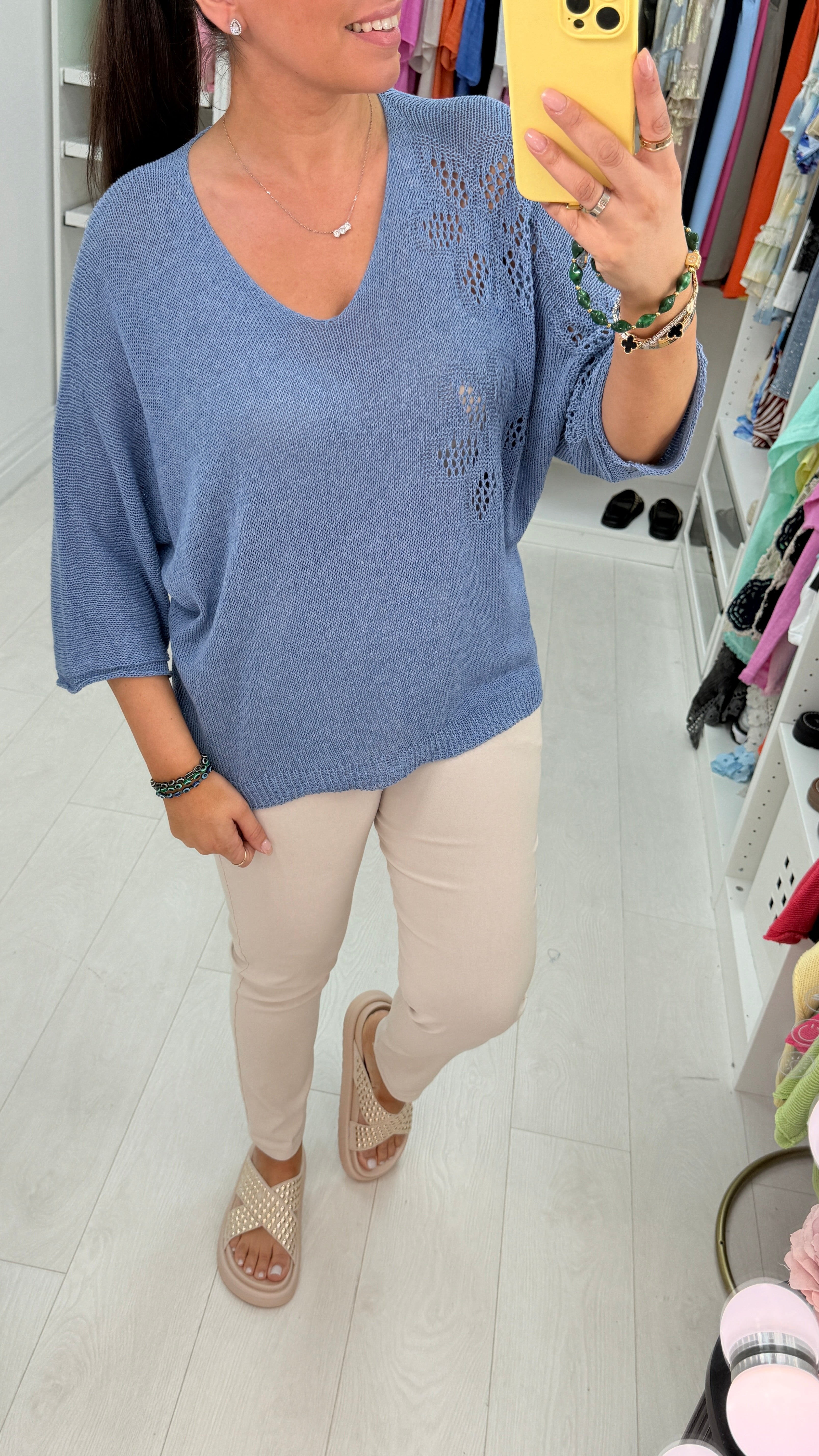 Keziah Plain Floral Detail Crochet Top