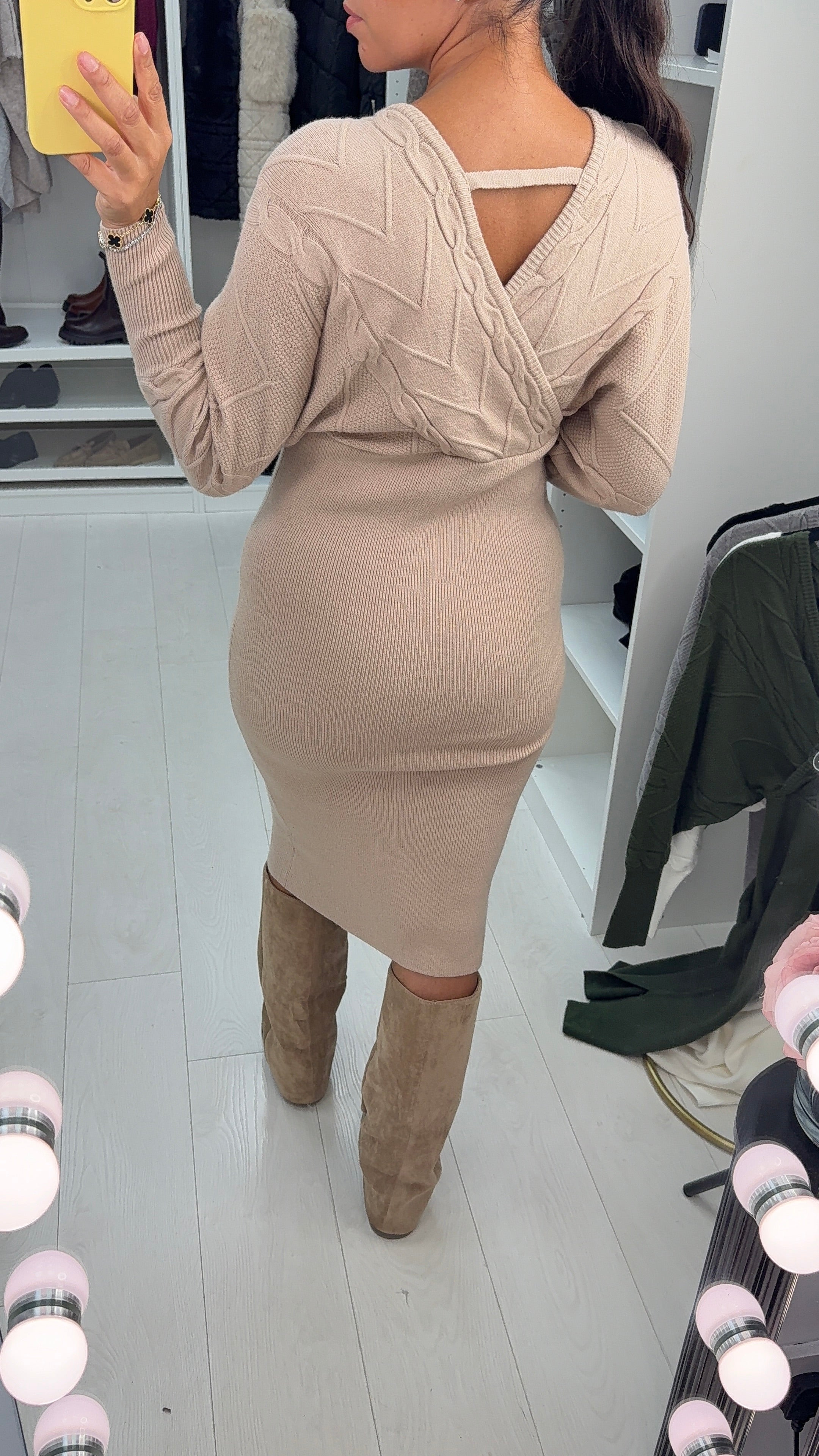 Lorelle Cable Knit Detailed V Neck Jumper Dress