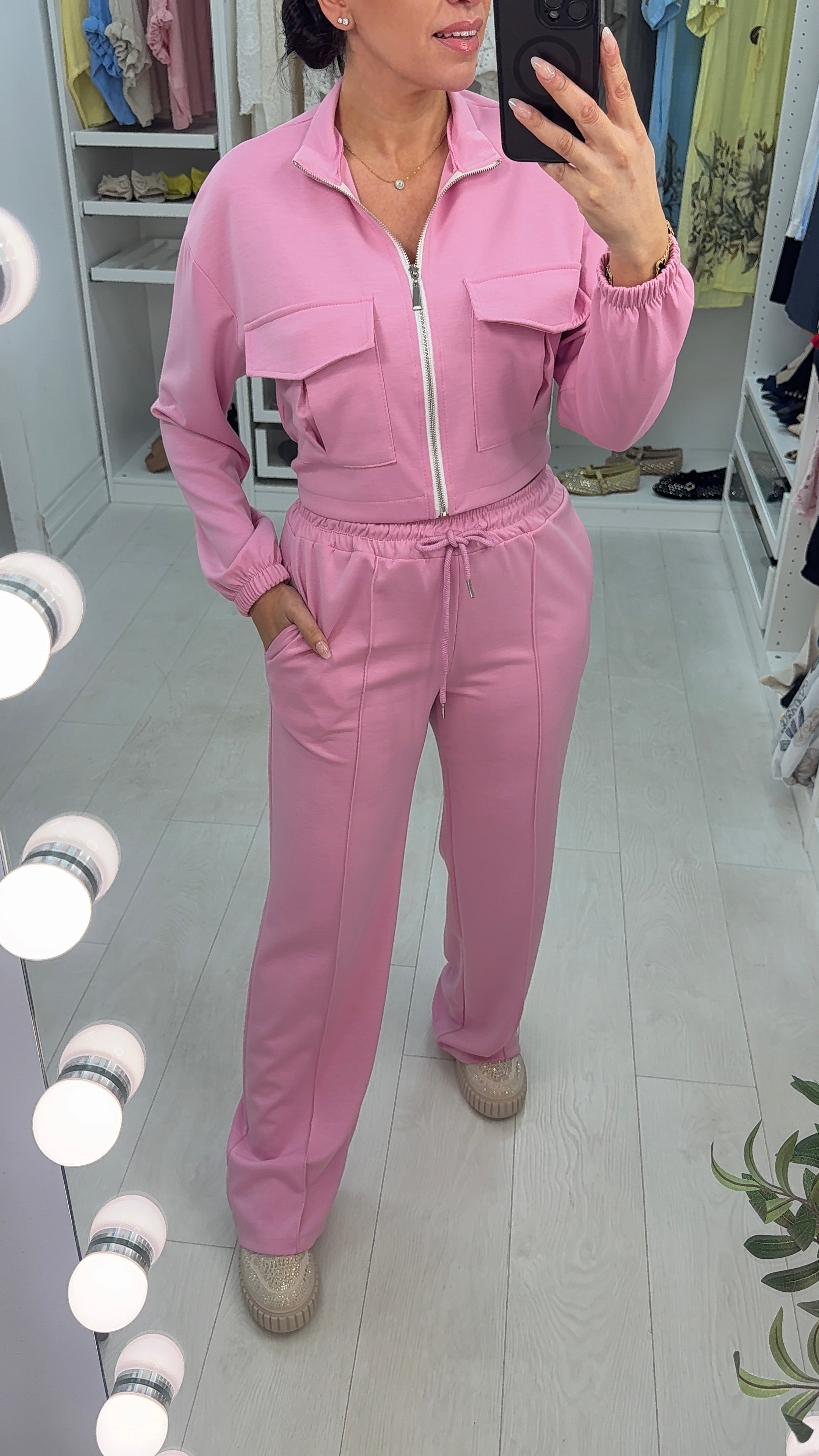 Luan Plain Crop Zip Jacket And Jogger Co-Ord Set