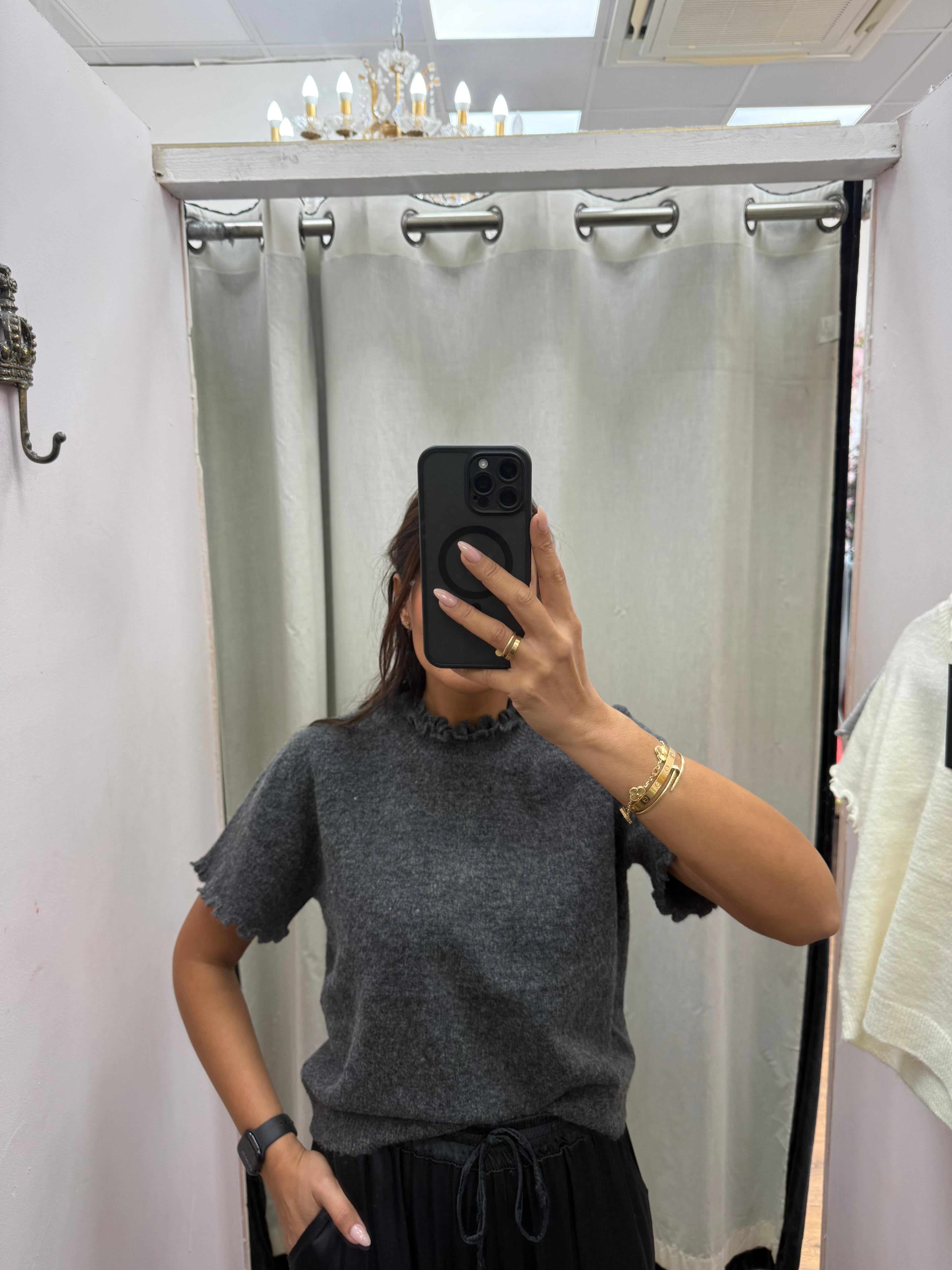 Leila Plain Ruffle Detail Short Sleeve Jumper