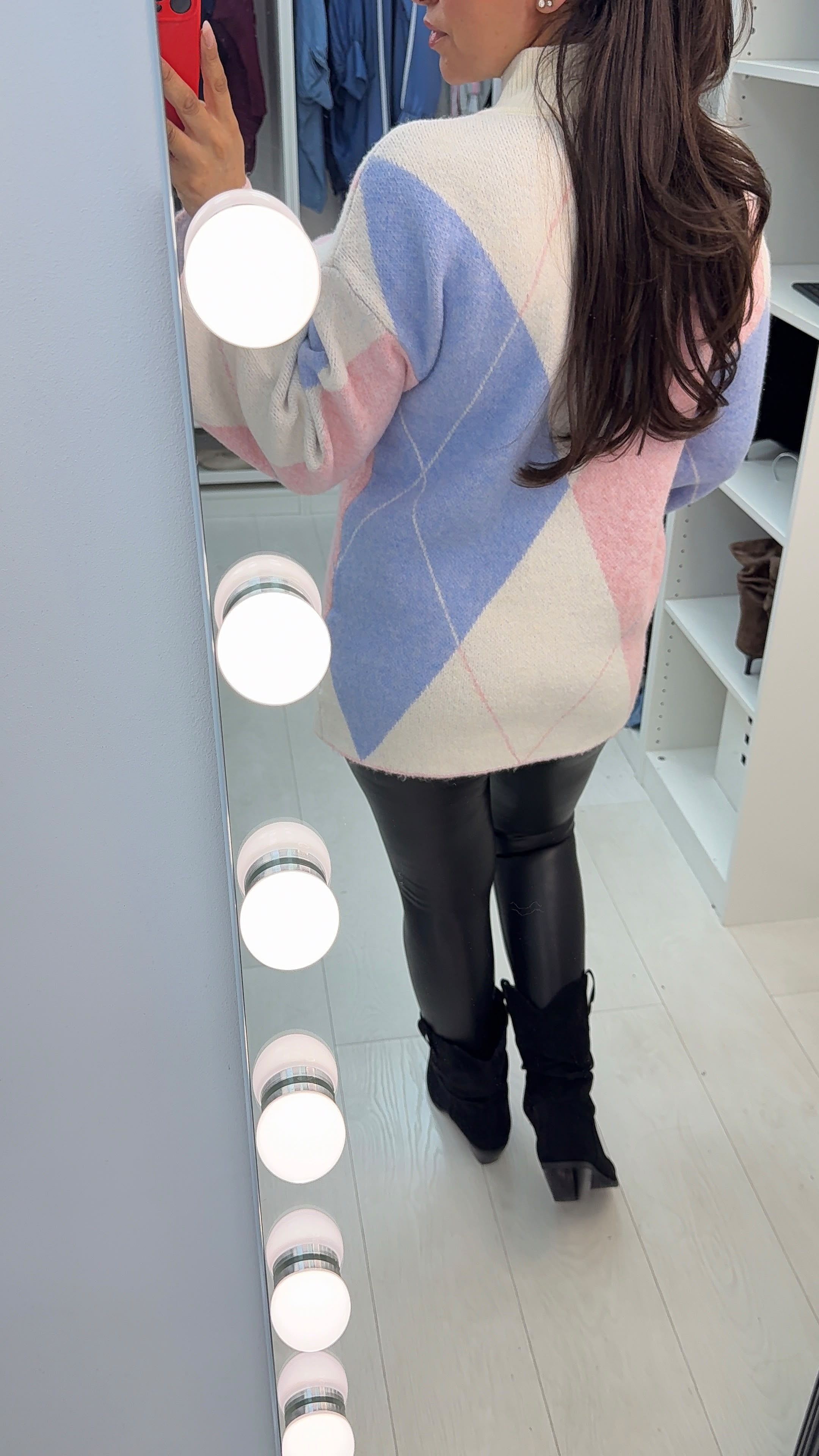Zonya Argyle Print High Neck Longline Jumper
