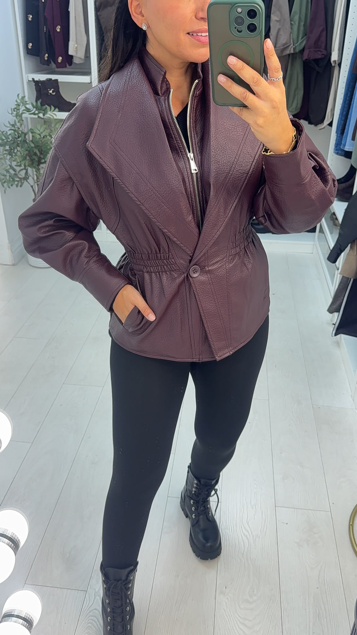 Kali Cinched Waist Faux Leather Jacket